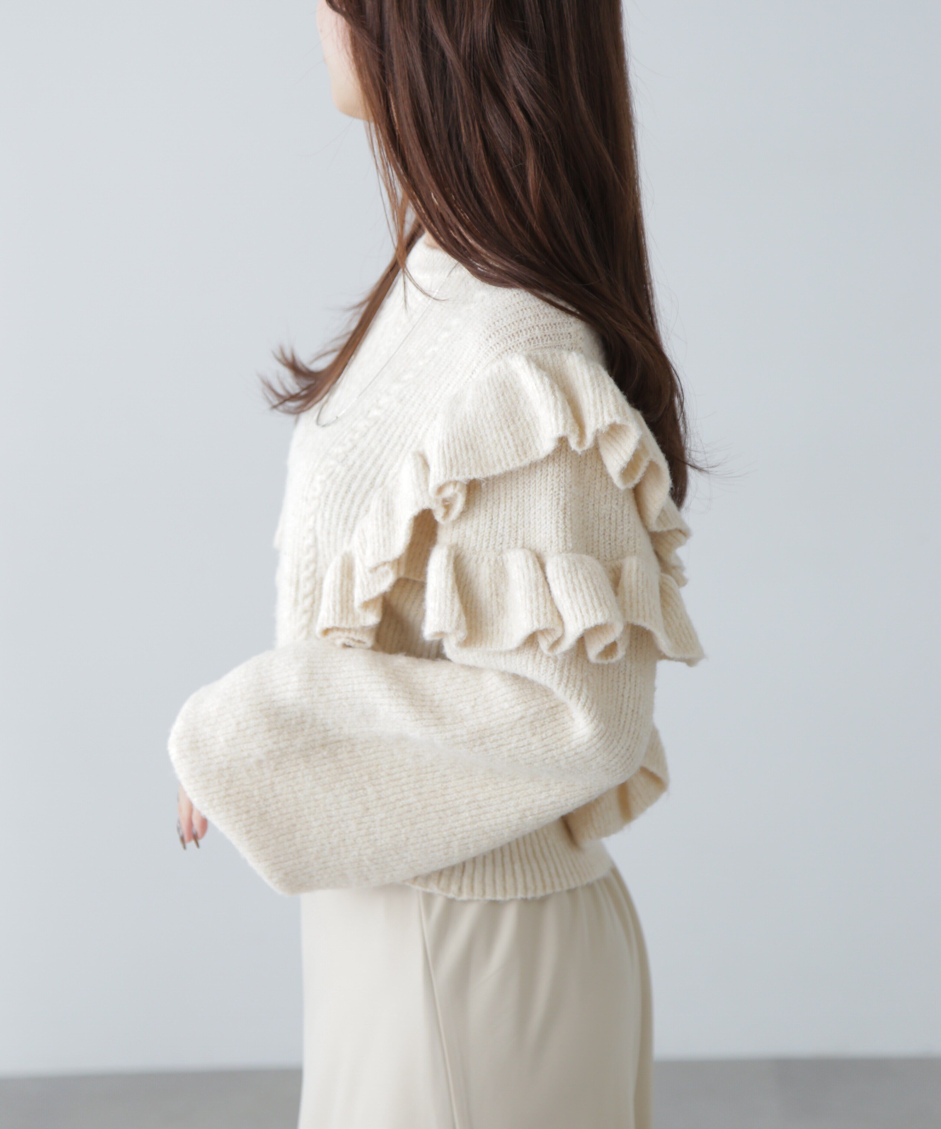  「肩フリルケーブルニット」|ニット・セーター|