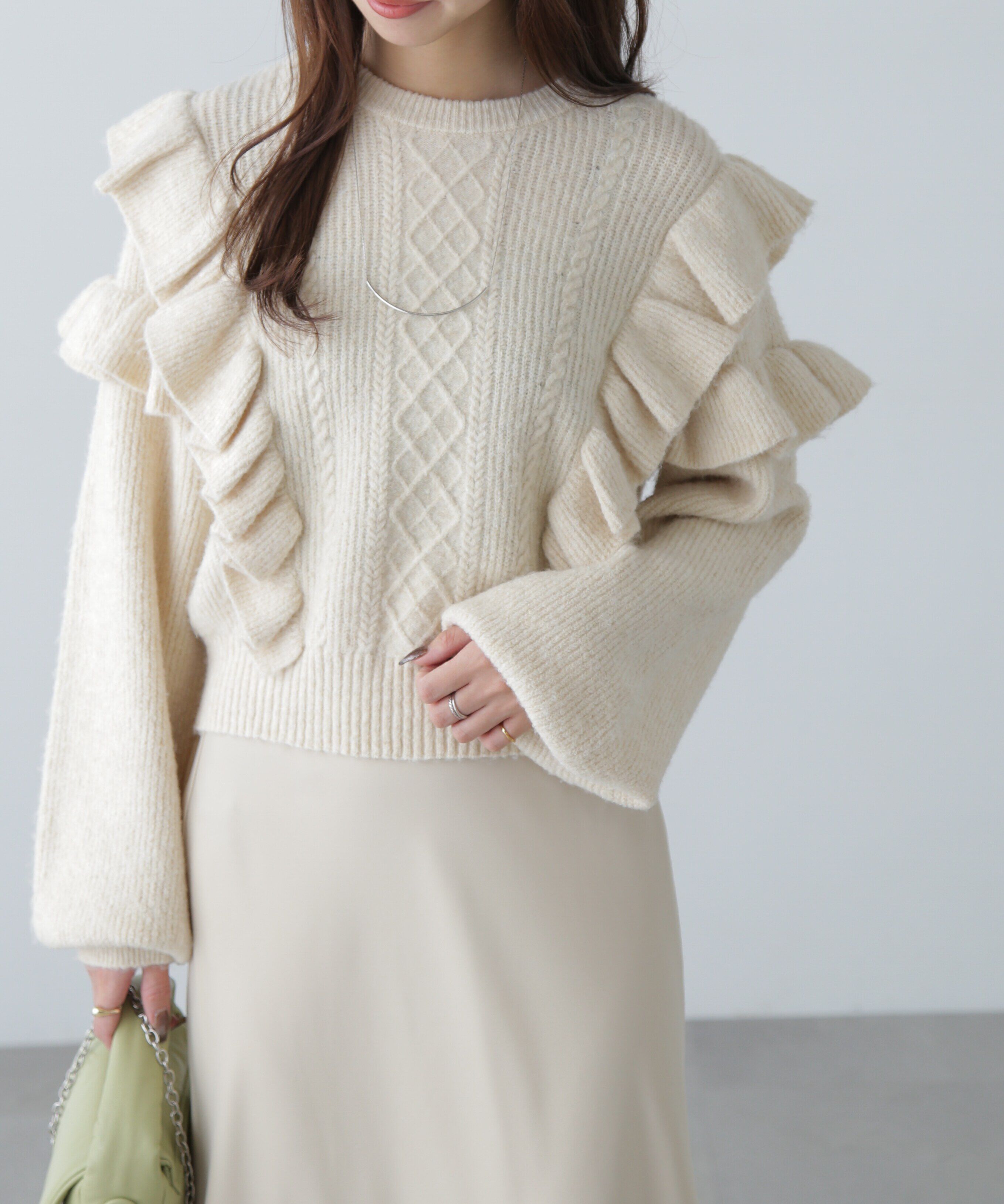  「肩フリルケーブルニット」|ニット・セーター|