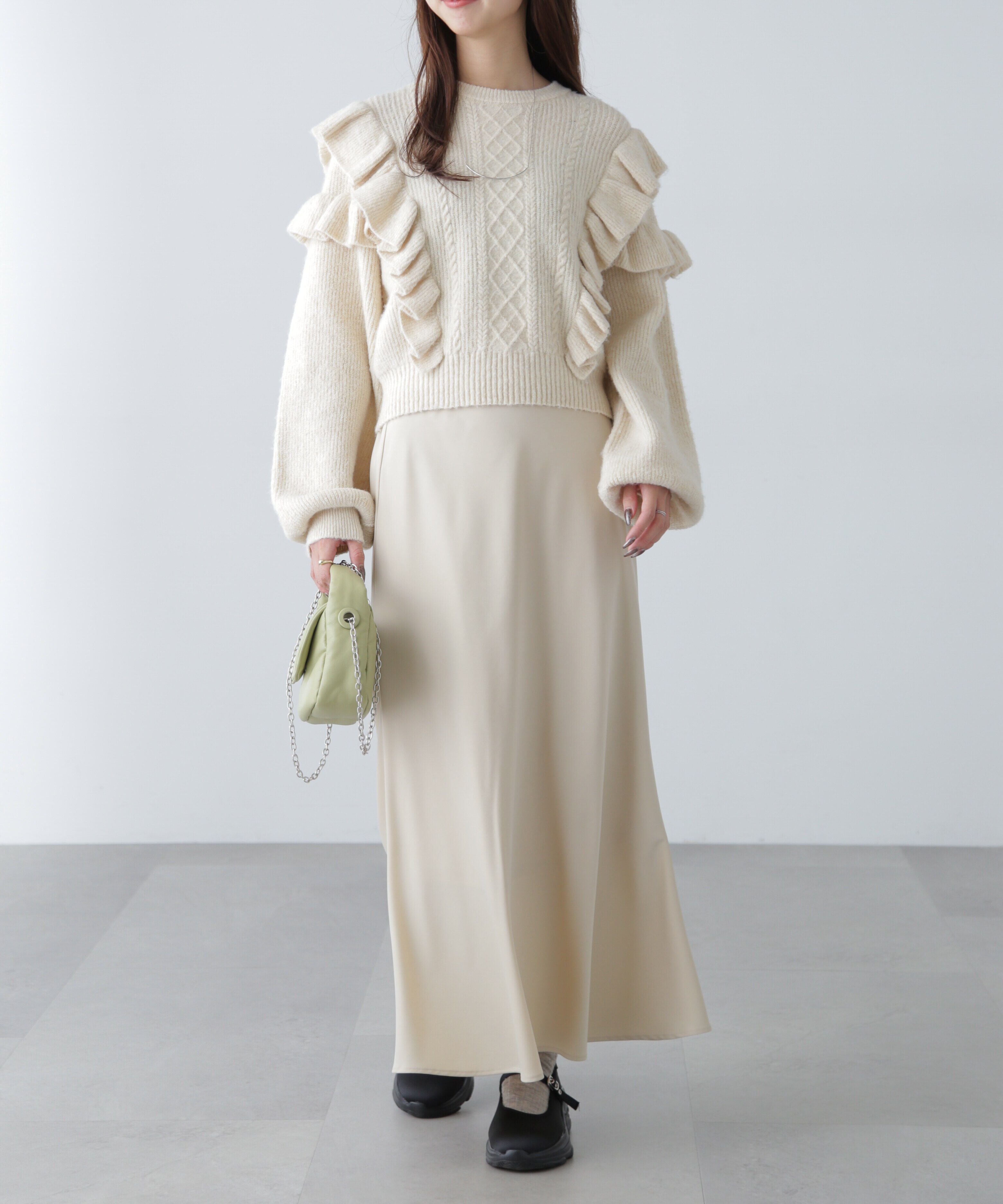 「肩フリルケーブルニット」|ニット・セーター|