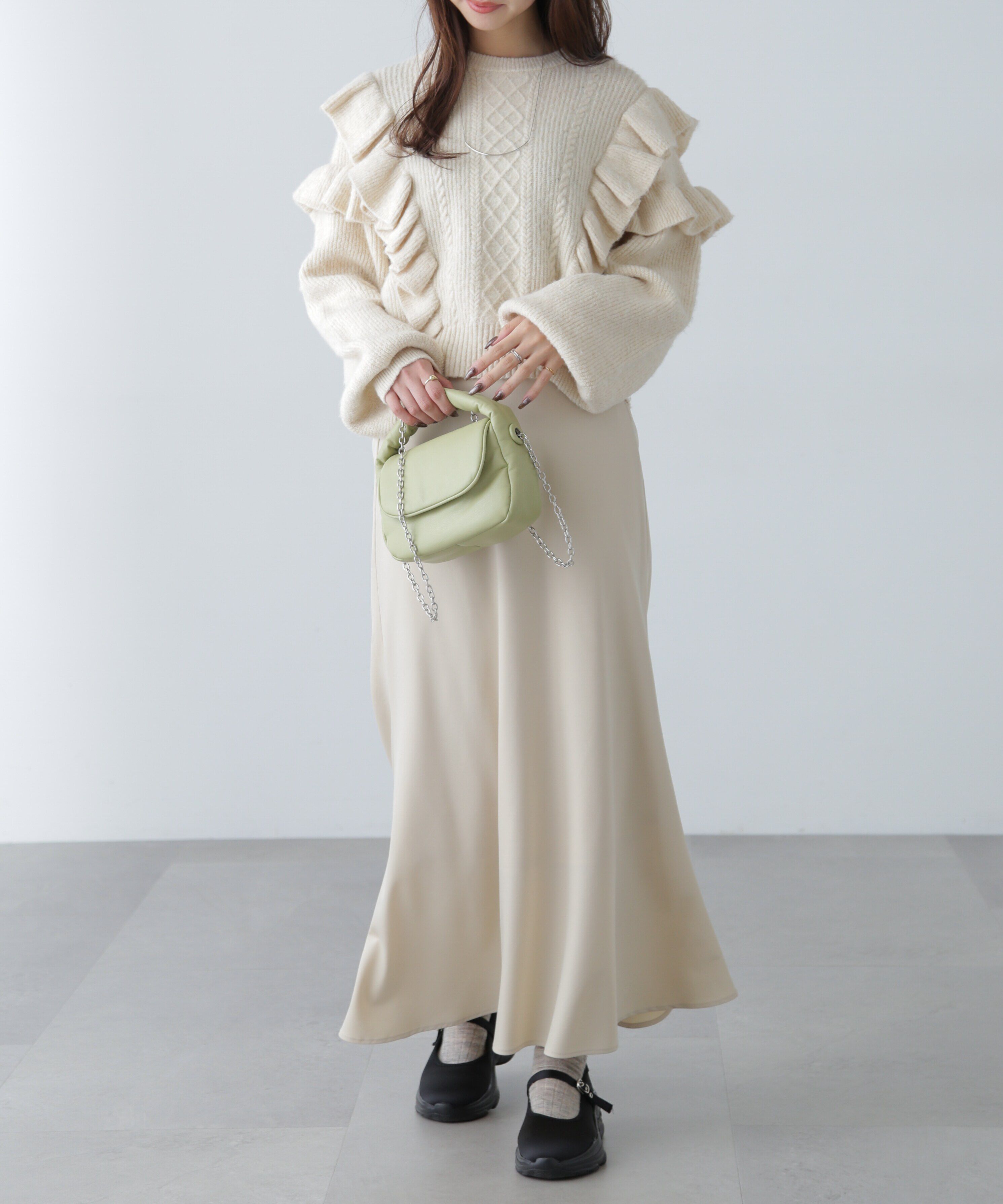  「肩フリルケーブルニット」|ニット・セーター|