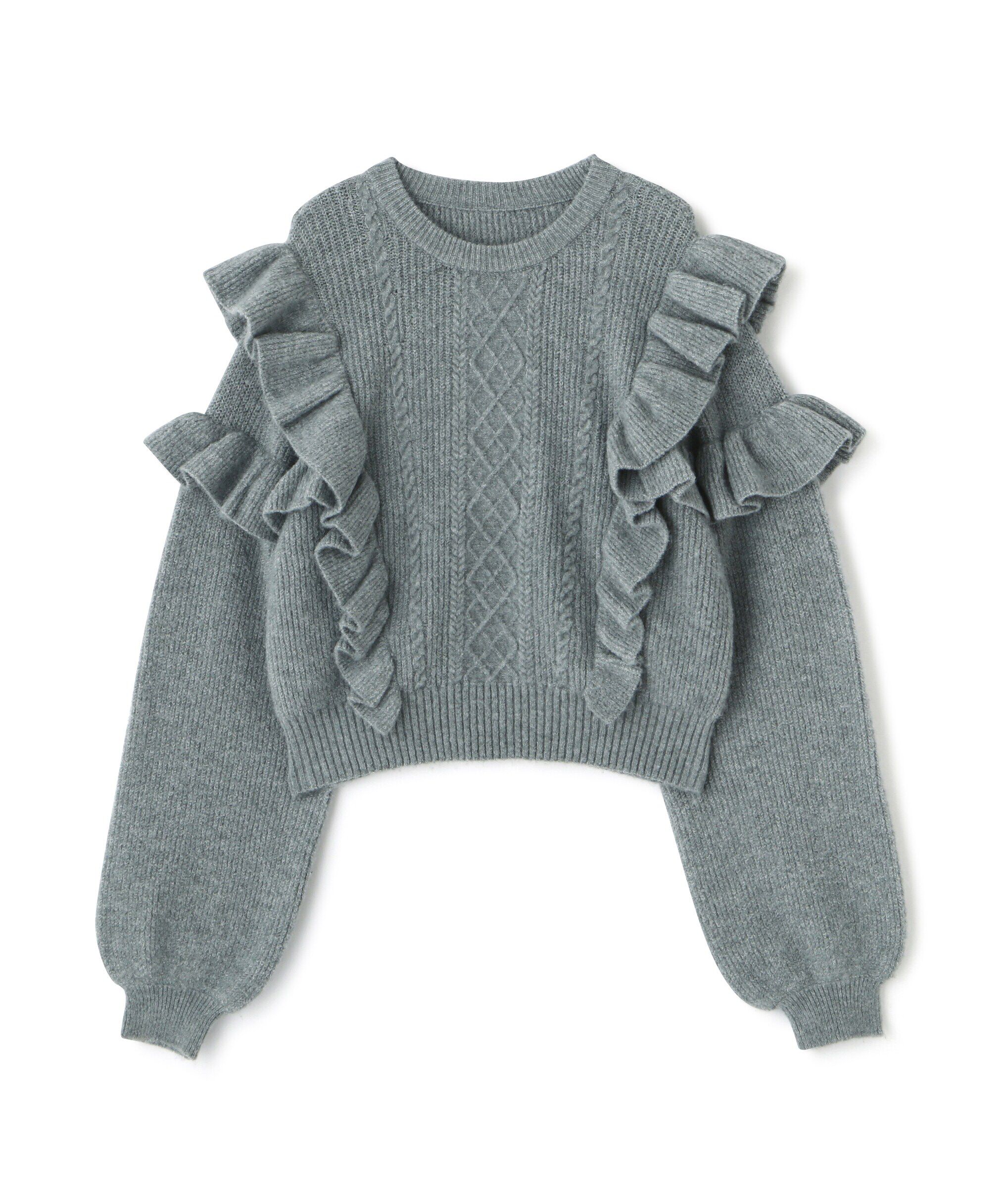  「肩フリルケーブルニット」|ニット・セーター|