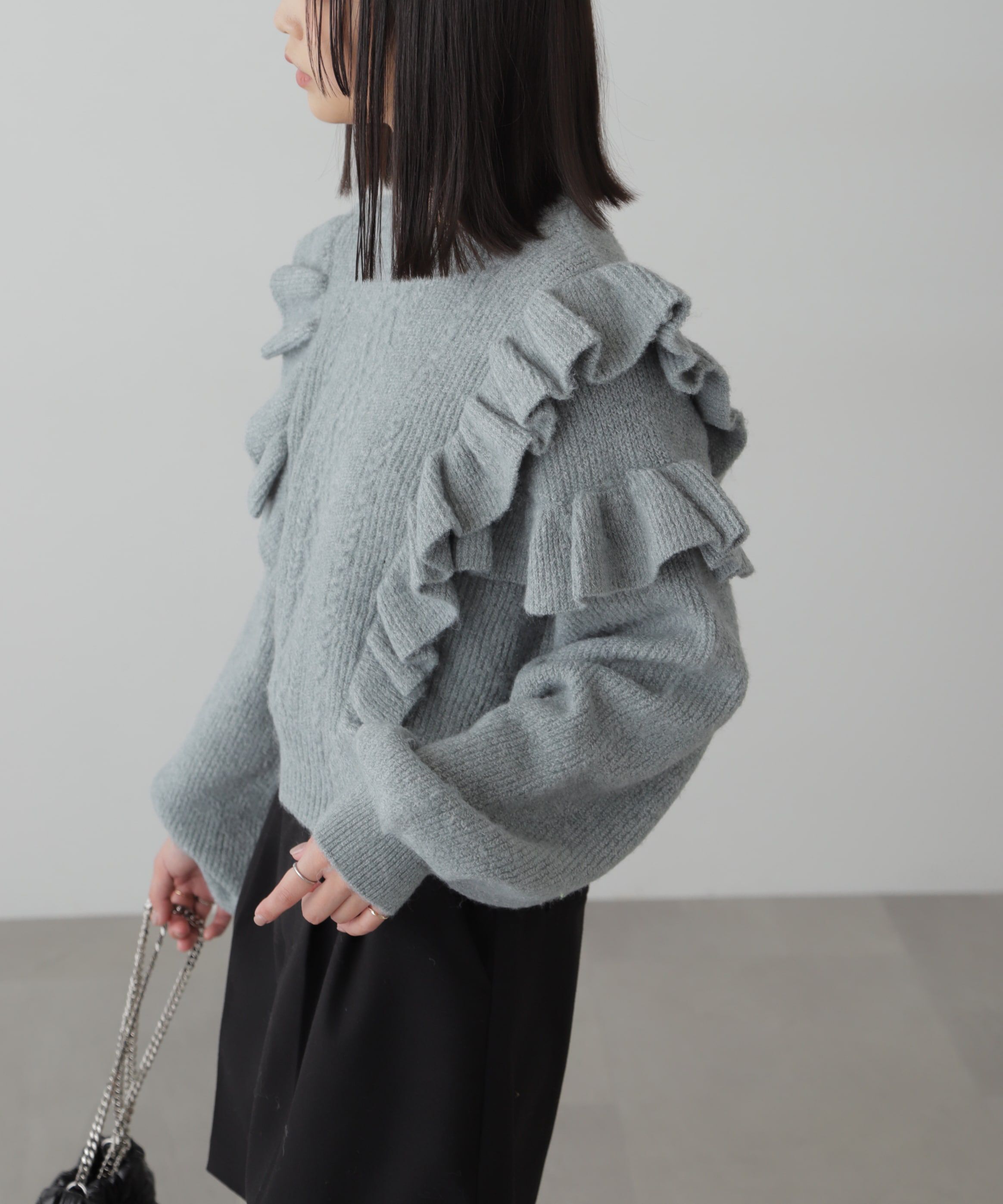  「肩フリルケーブルニット」|ニット・セーター|