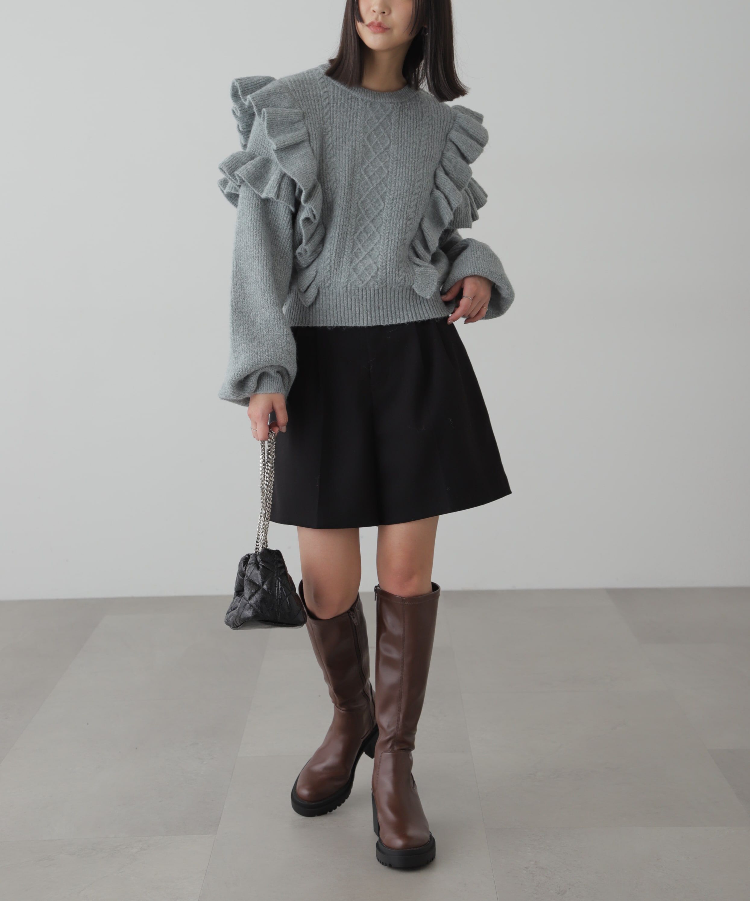  「肩フリルケーブルニット」|ニット・セーター|