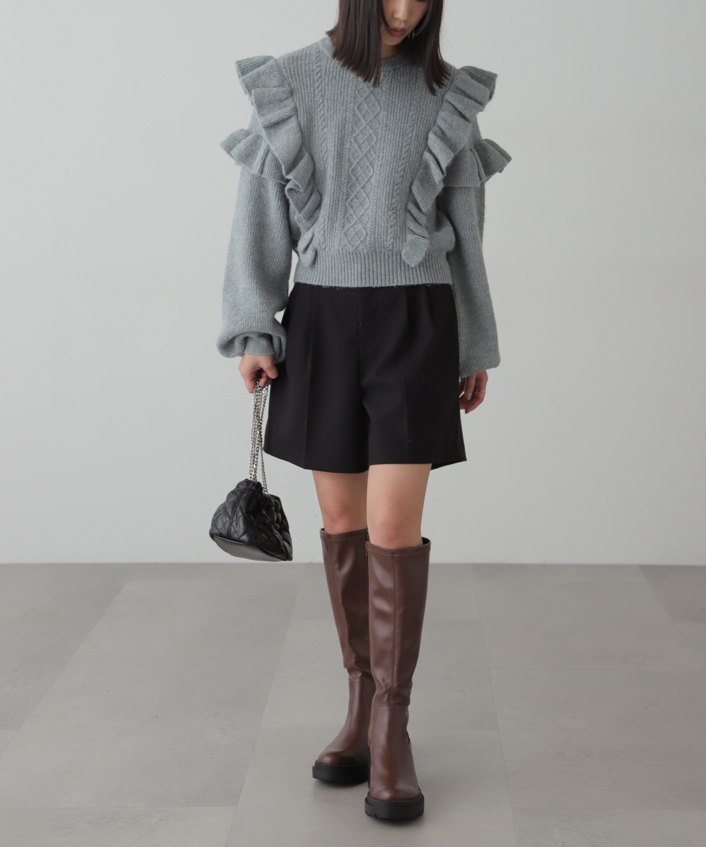  「肩フリルケーブルニット」|ニット・セーター|