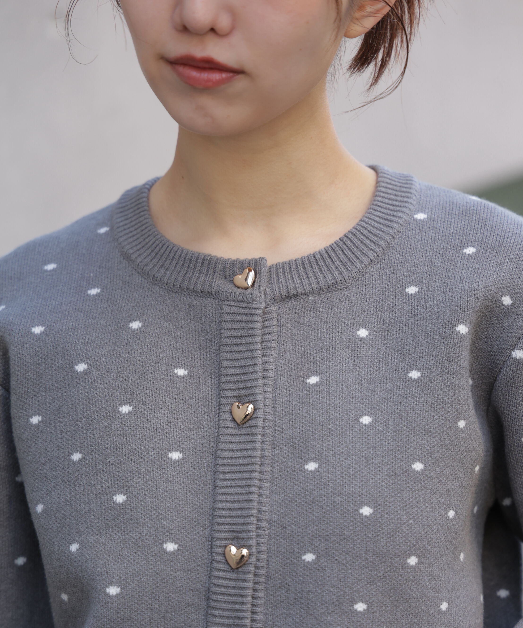  「ハートボタンドット柄カーディガン」|ニット・セーター|