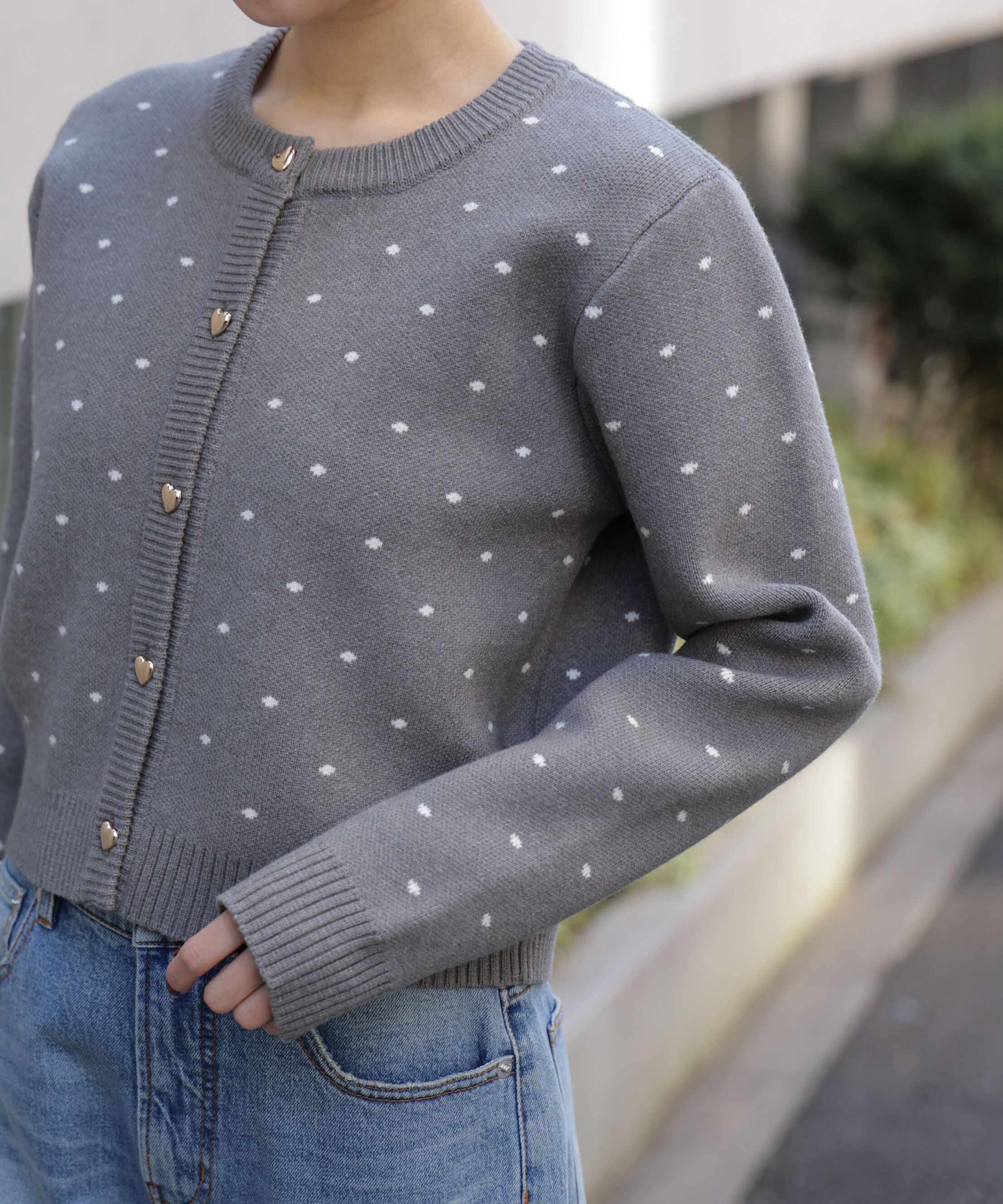  「ハートボタンドット柄カーディガン」|ニット・セーター|