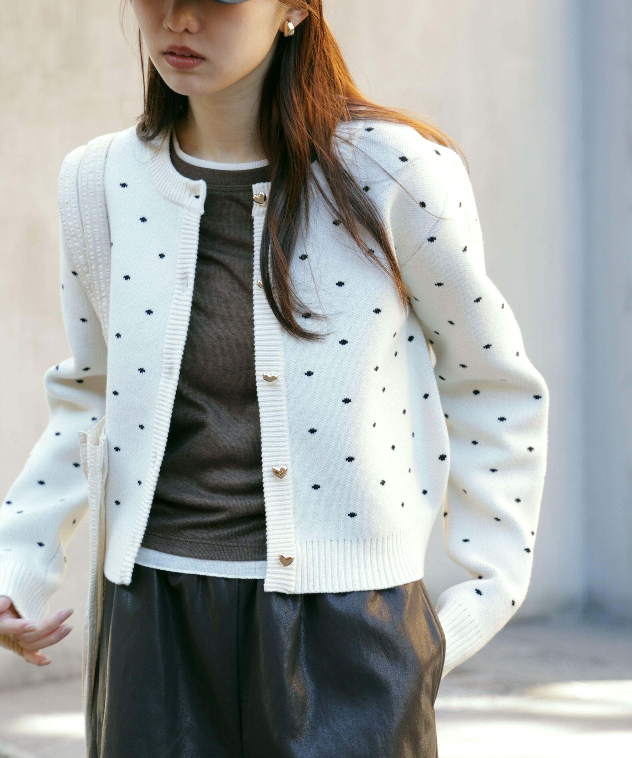  「ハートボタンドット柄カーディガン」|ニット・セーター|