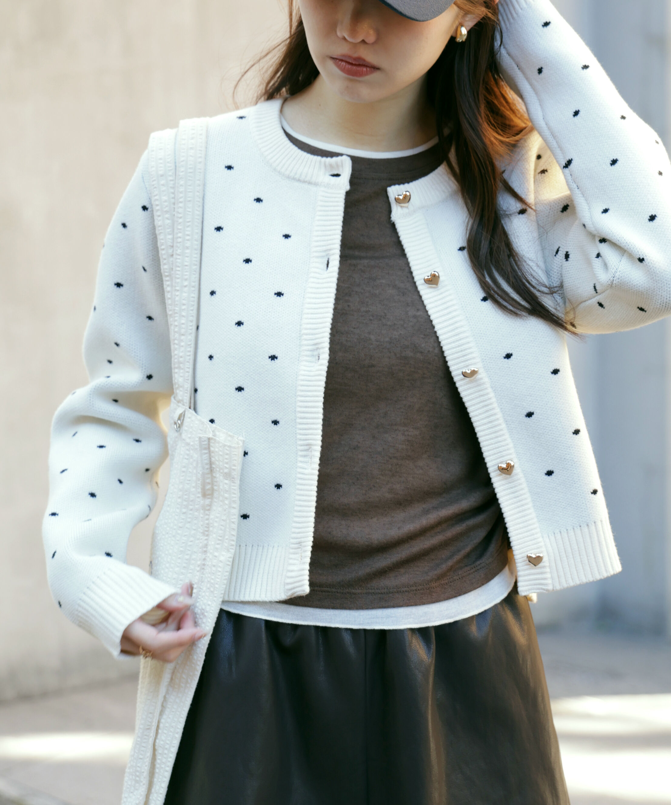  「ハートボタンドット柄カーディガン」|ニット・セーター|