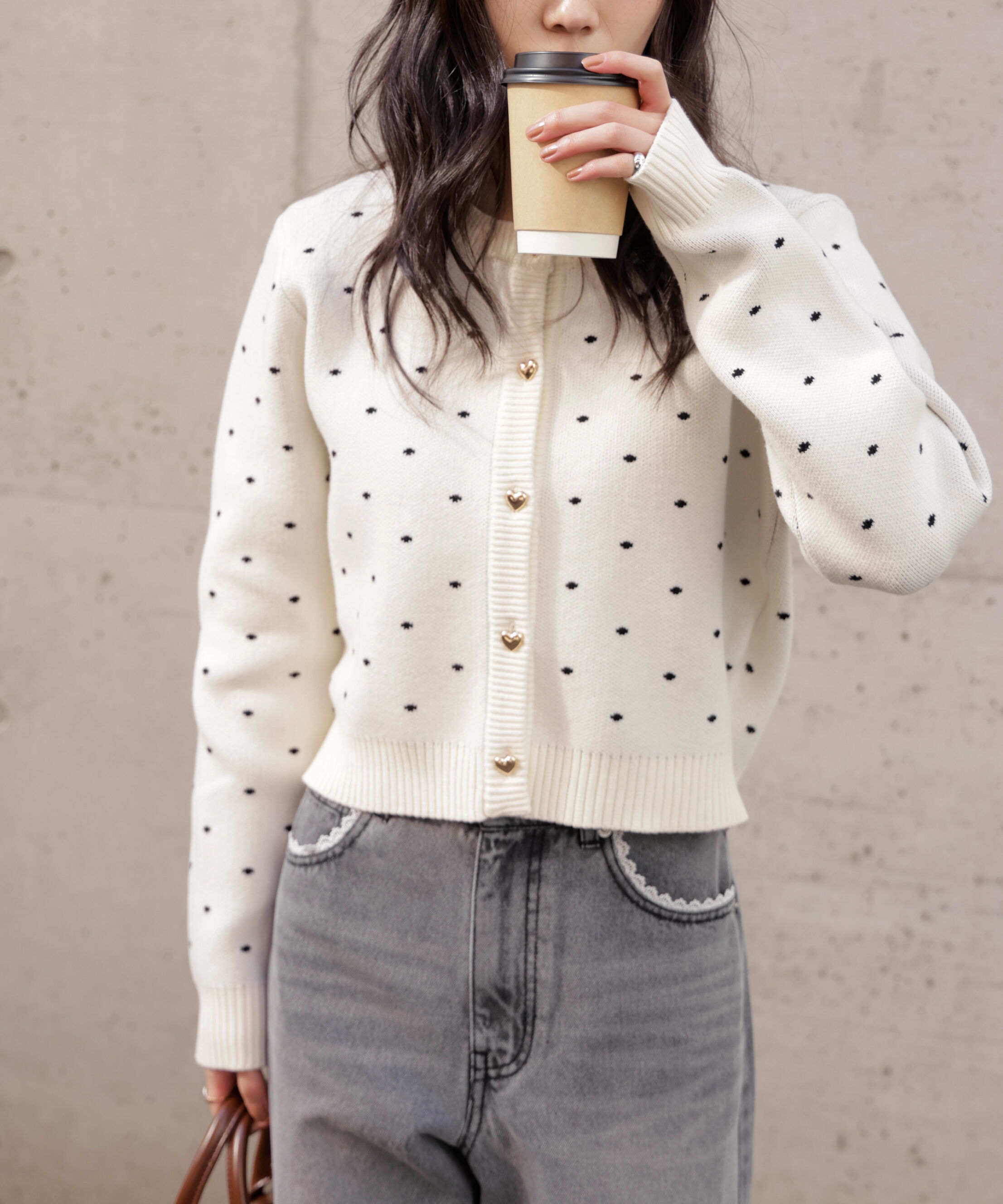  「ハートボタンドット柄カーディガン」|ニット・セーター|
