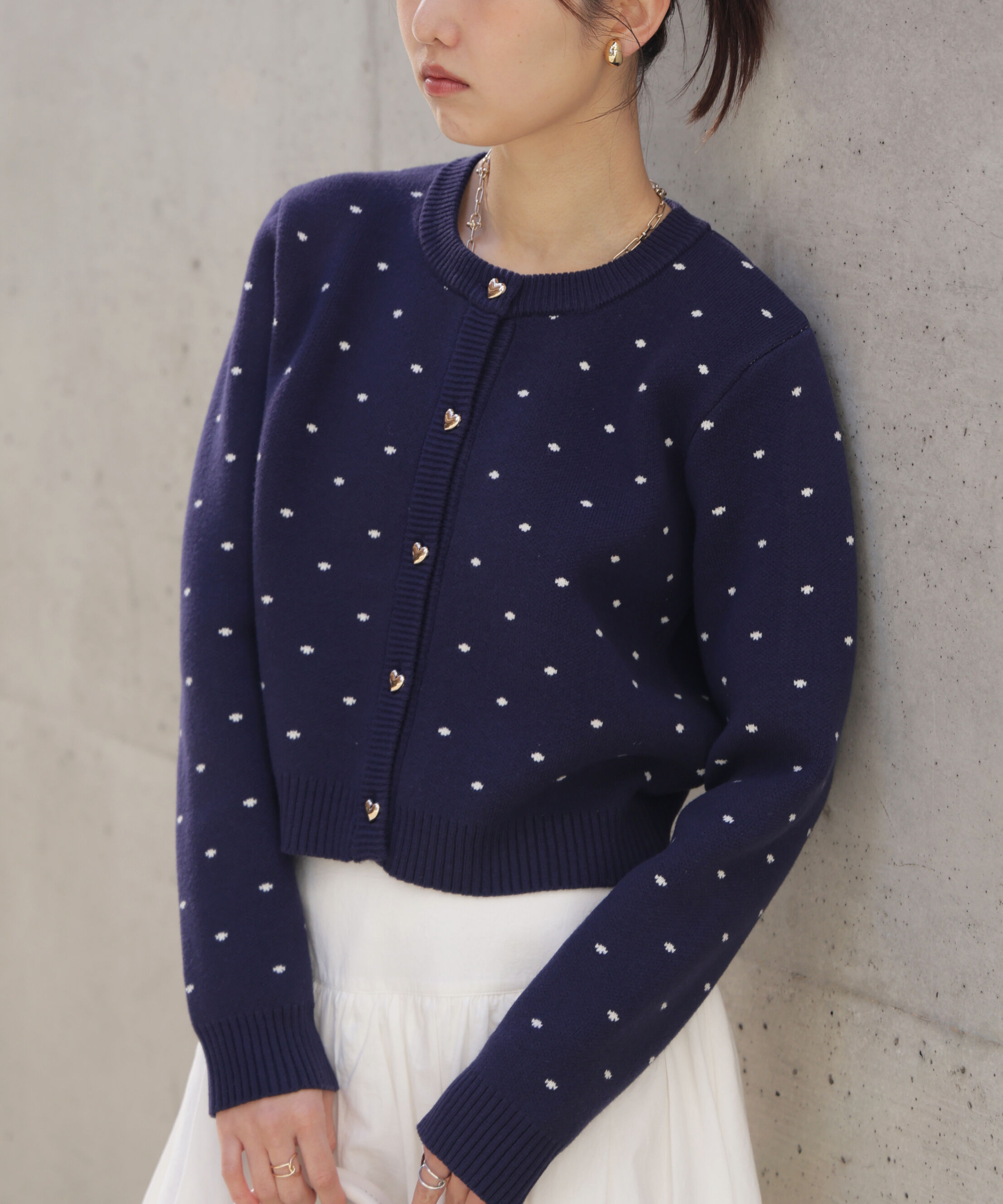 「ハートボタンドット柄カーディガン」|ニット・セーター|
