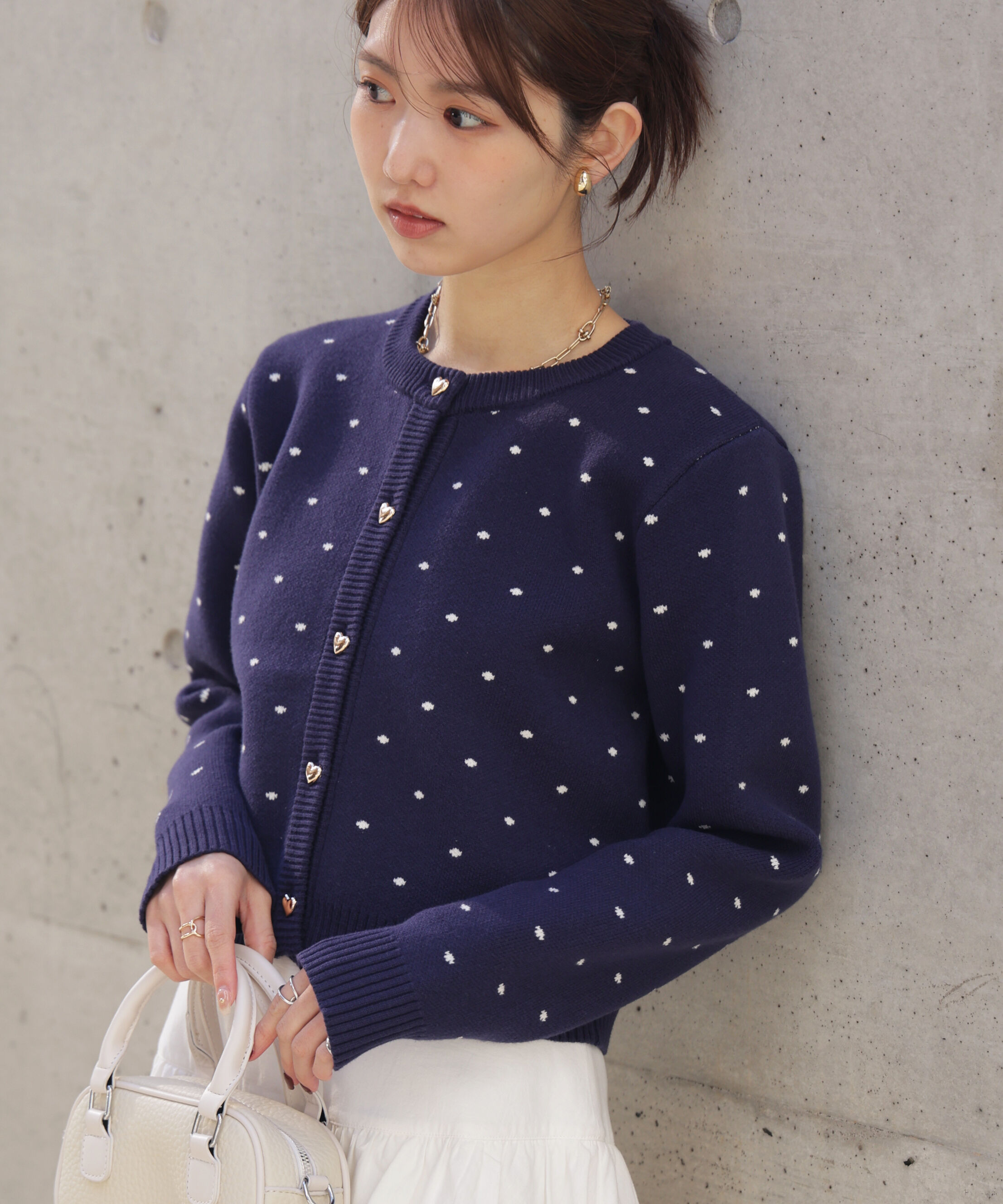  「ハートボタンドット柄カーディガン」|ニット・セーター|