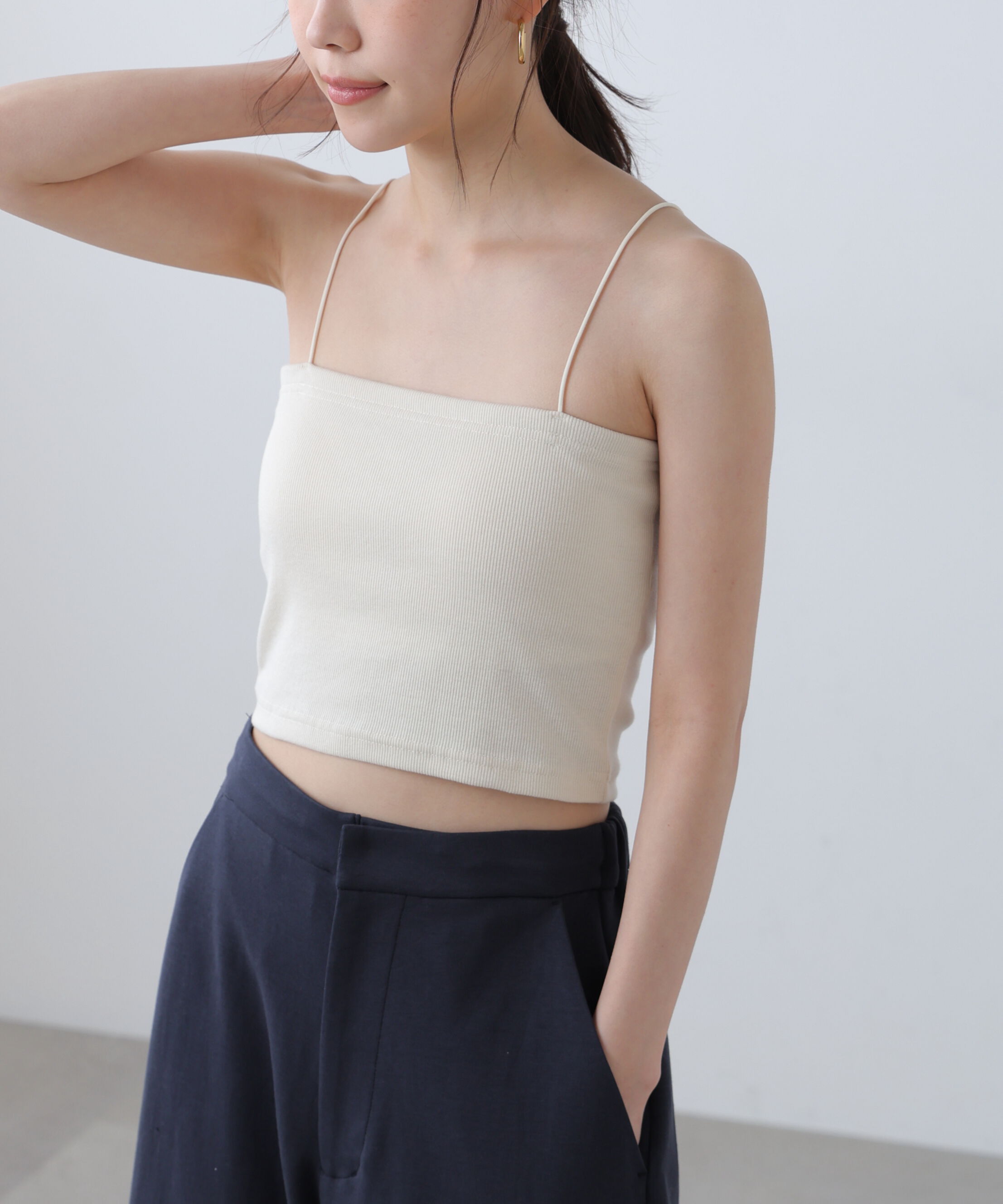  「[接触冷感][UV加工]カップ付きショート丈キャミソール」|Tシャツ・カットソー|