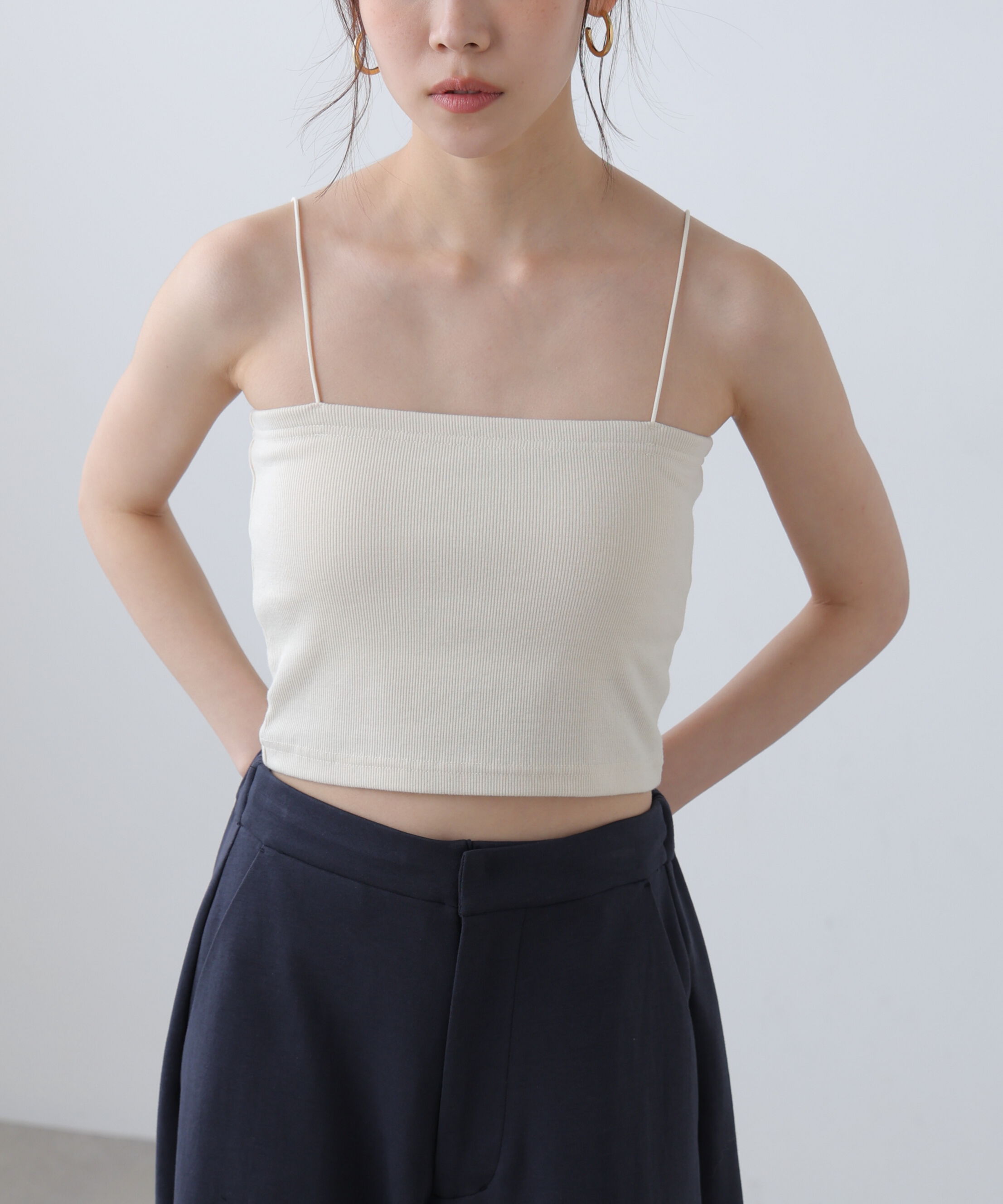  「[接触冷感][UV加工]カップ付きショート丈キャミソール」|Tシャツ・カットソー|