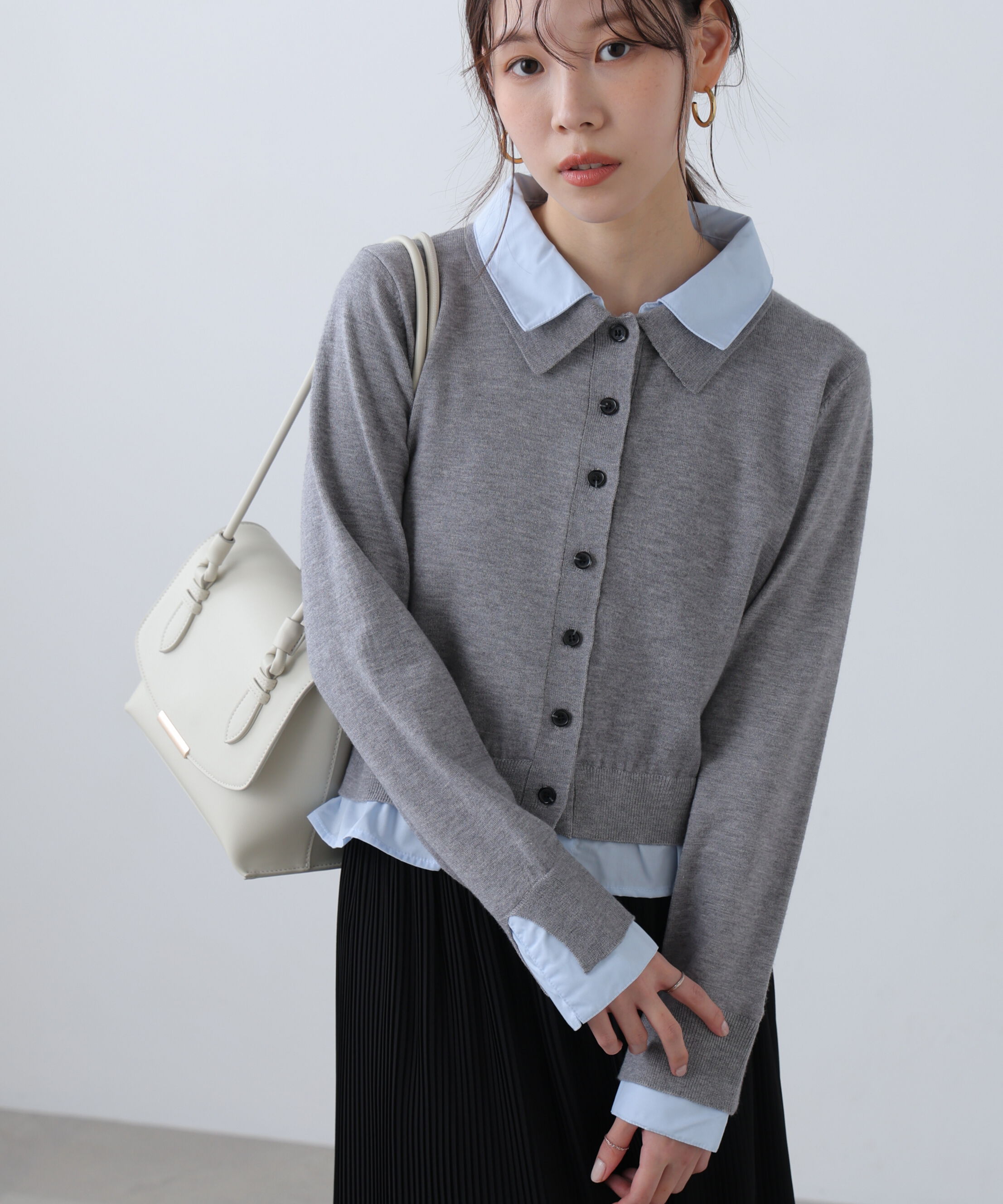  「シャツフェイクレイヤードポロカーディガン」|ニット・セーター|