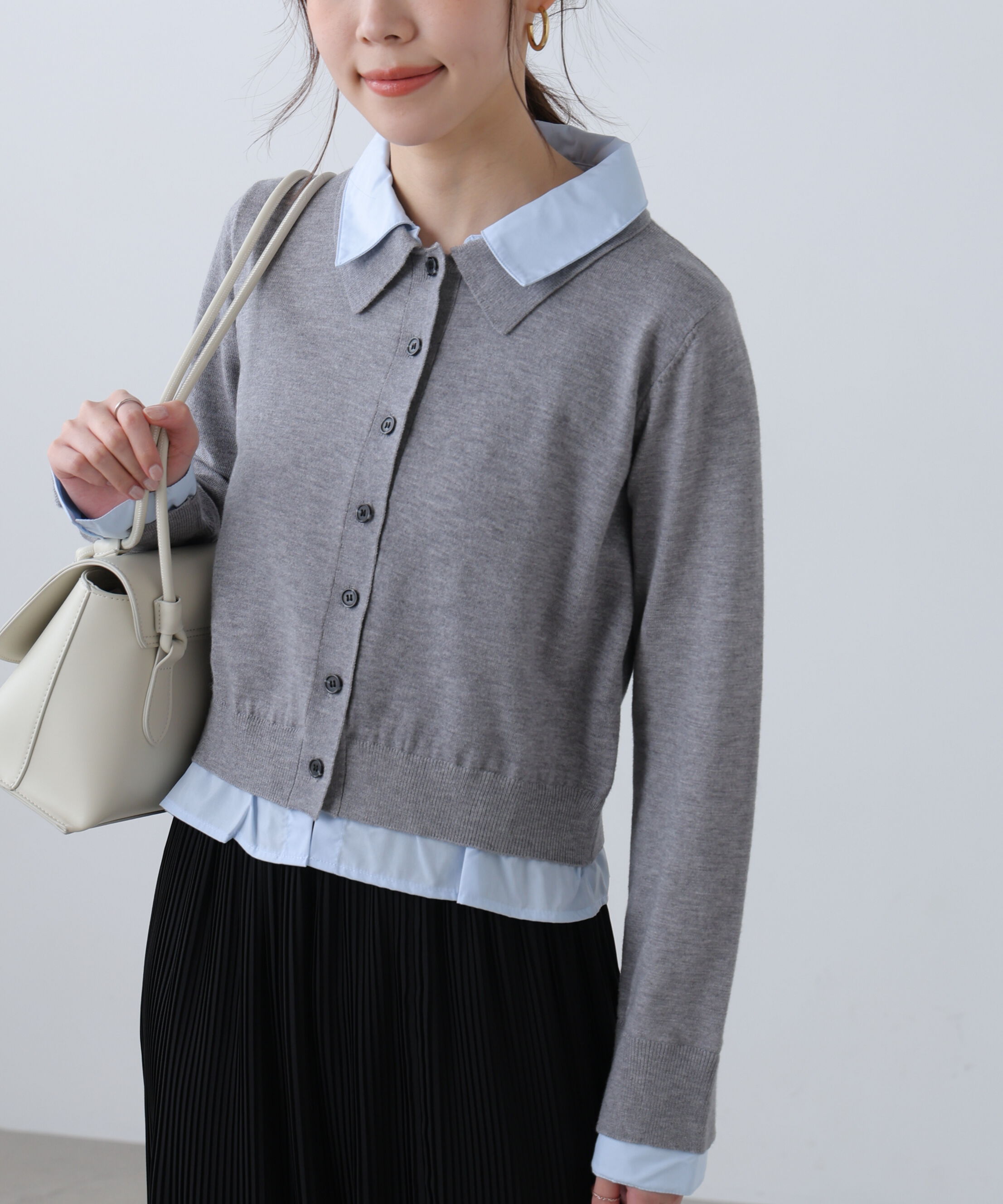  「シャツフェイクレイヤードポロカーディガン」|ニット・セーター|