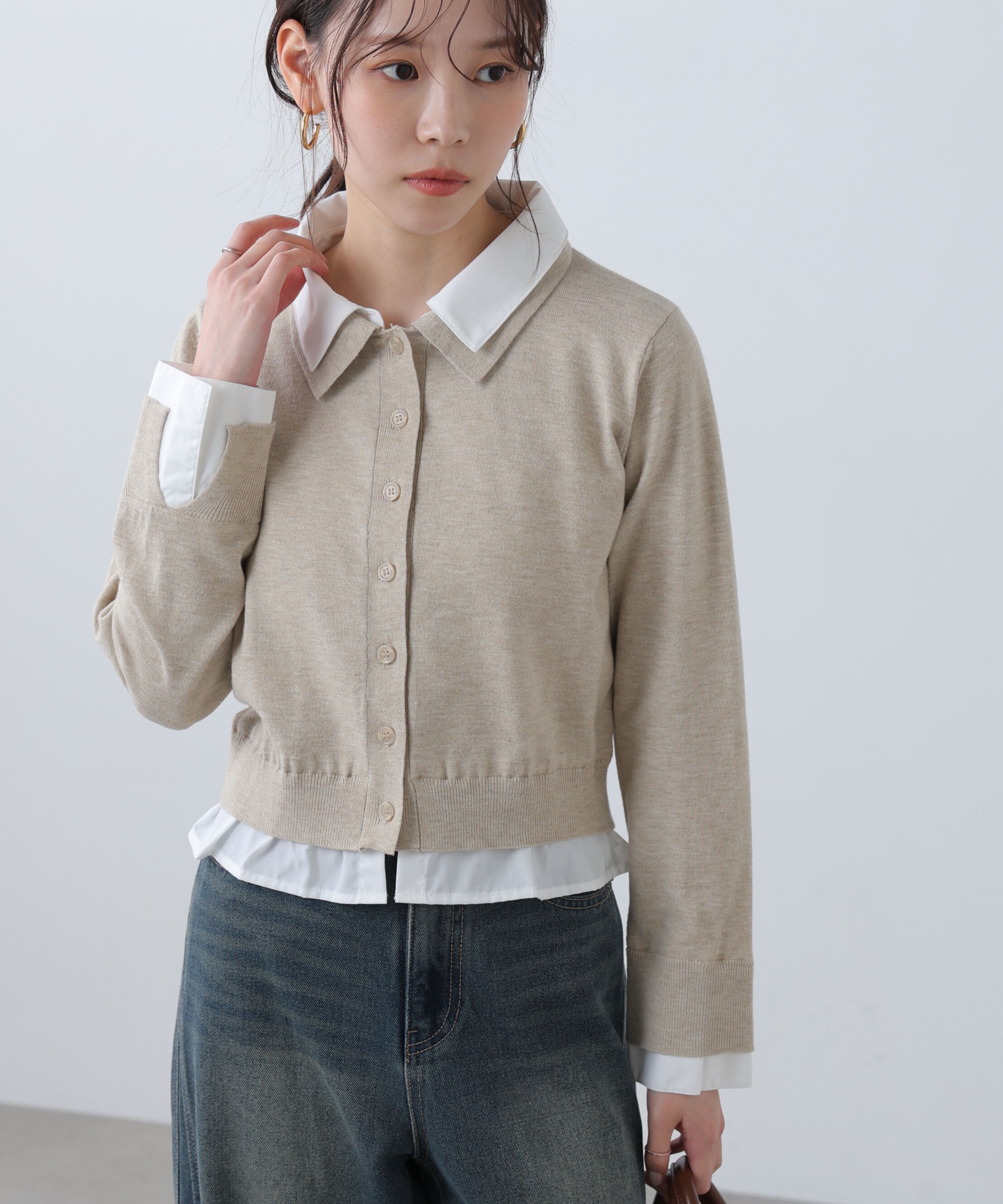  「シャツフェイクレイヤードポロカーディガン」|ニット・セーター|
