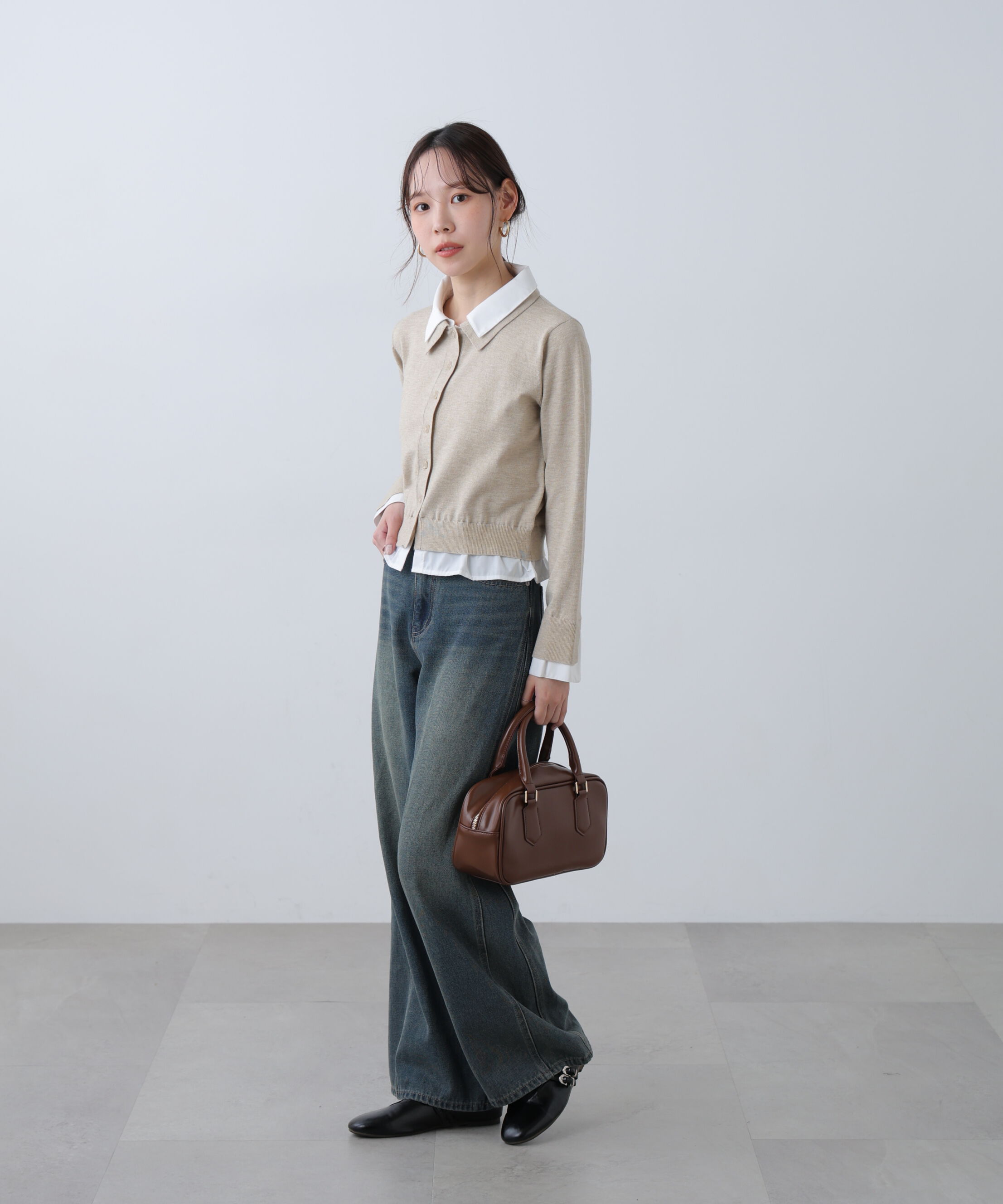  「シャツフェイクレイヤードポロカーディガン」|ニット・セーター|