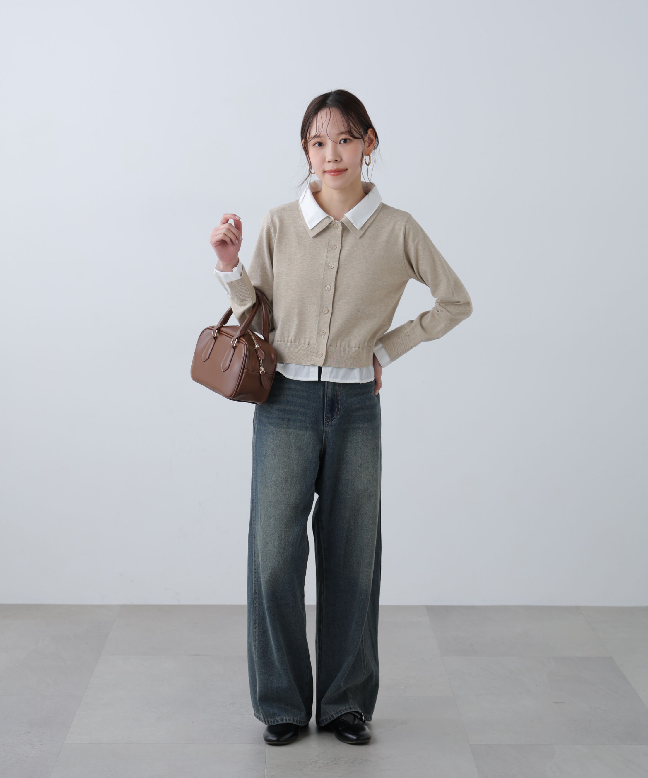  「シャツフェイクレイヤードポロカーディガン」|ニット・セーター|