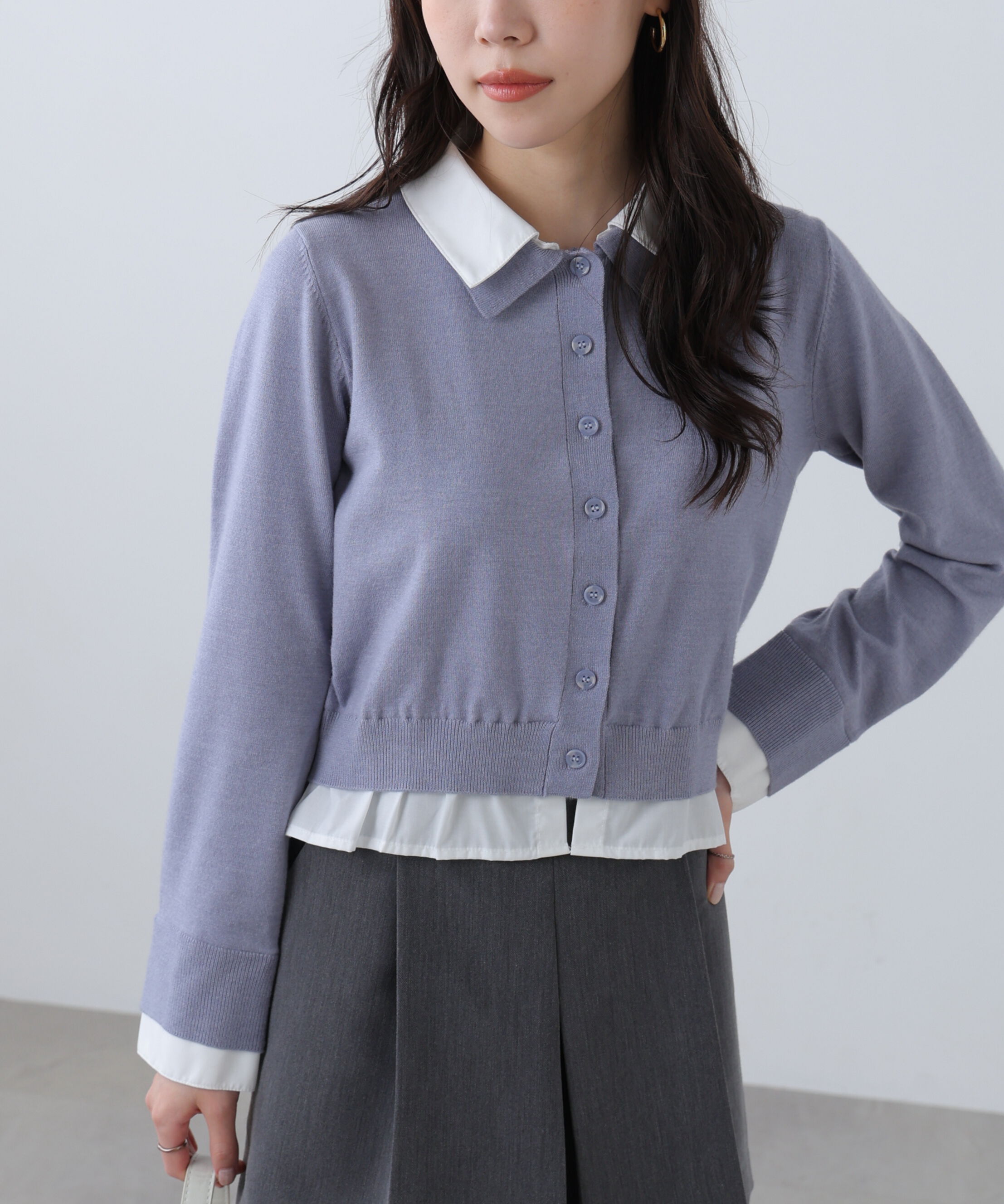  「シャツフェイクレイヤードポロカーディガン」|ニット・セーター|