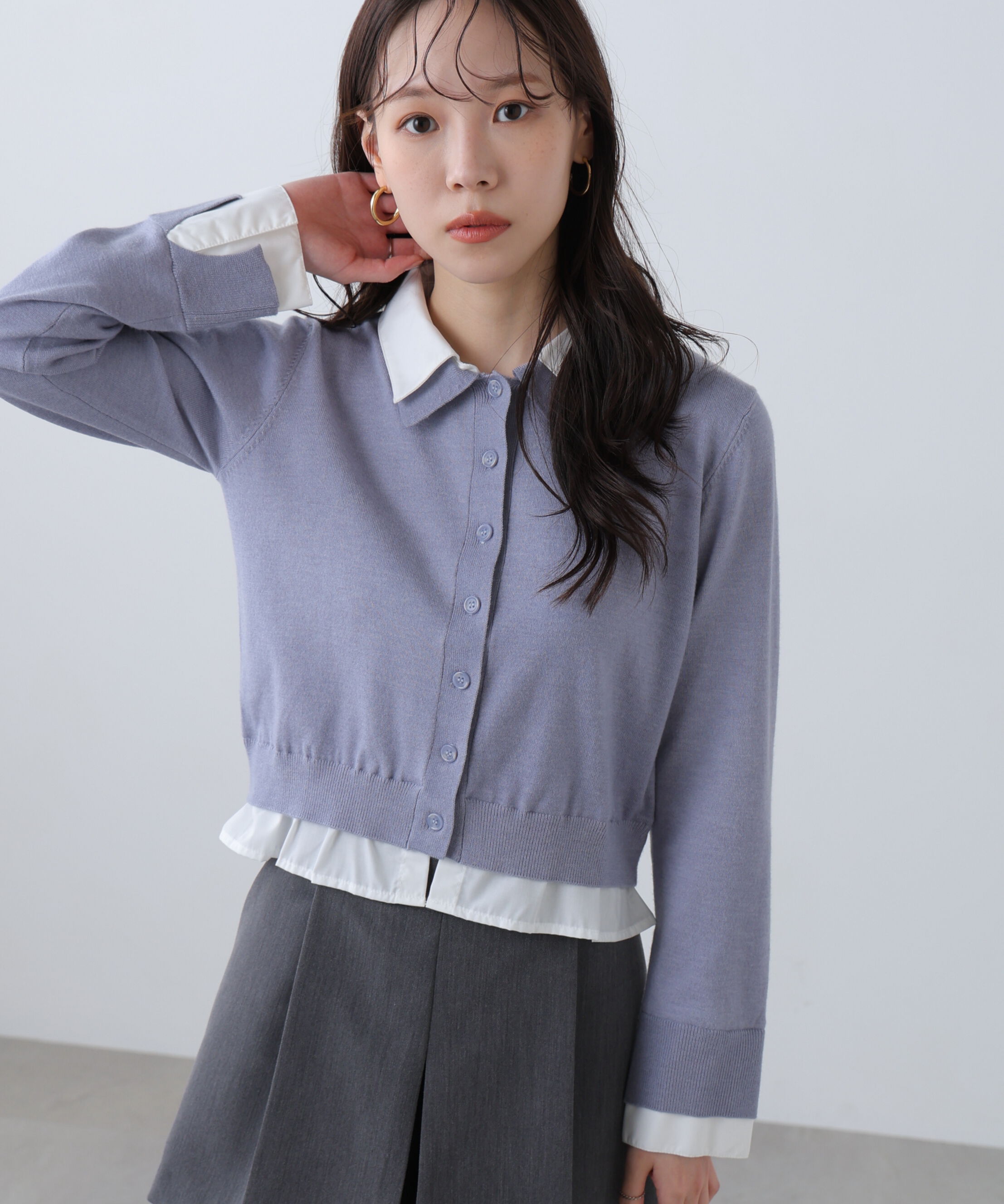  「シャツフェイクレイヤードポロカーディガン」|ニット・セーター|