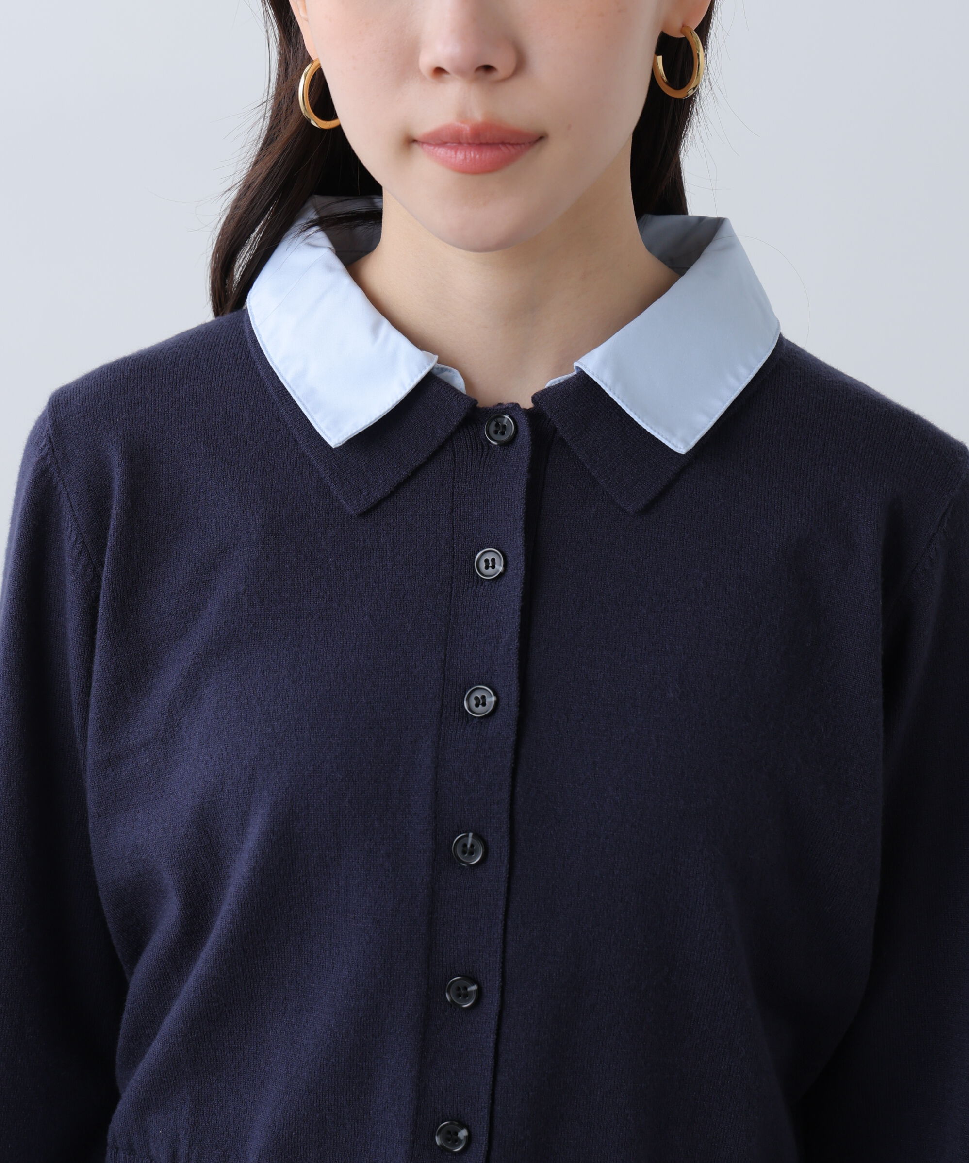  「シャツフェイクレイヤードポロカーディガン」|ニット・セーター|