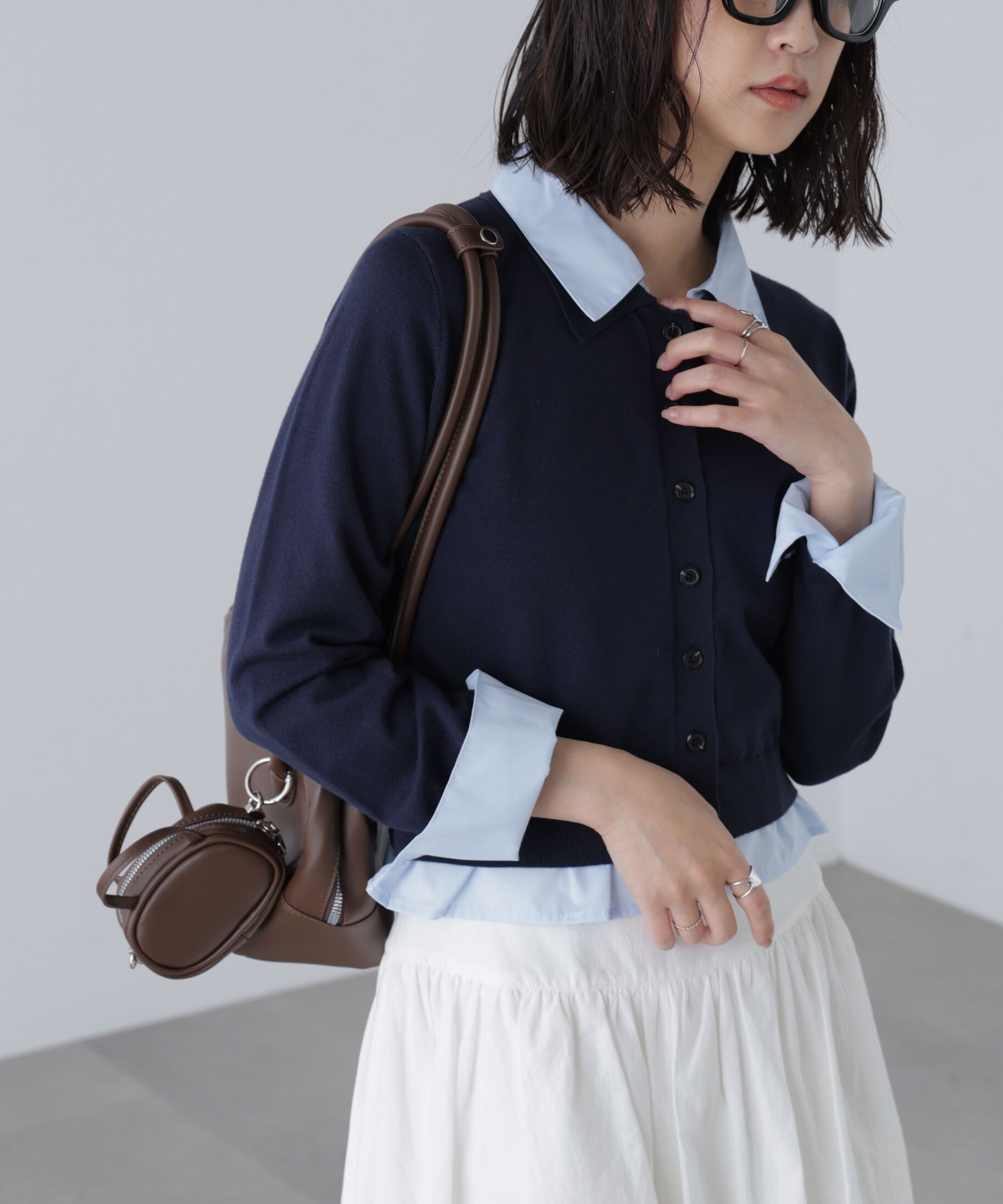  「シャツフェイクレイヤードポロカーディガン」|ニット・セーター|