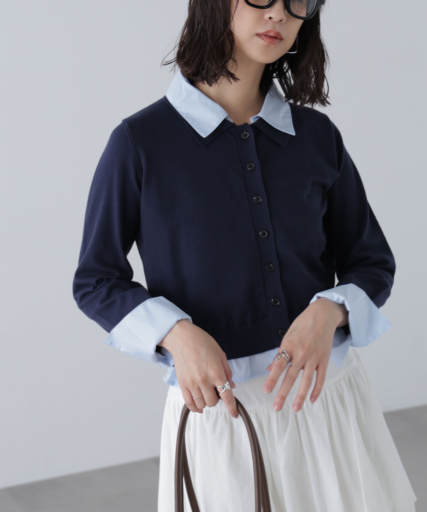  「シャツフェイクレイヤードポロカーディガン」|ニット・セーター|