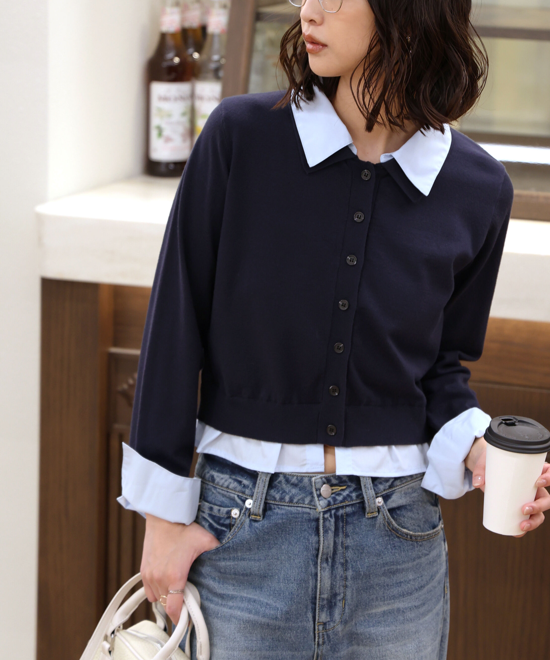  「シャツフェイクレイヤードポロカーディガン」|ニット・セーター|