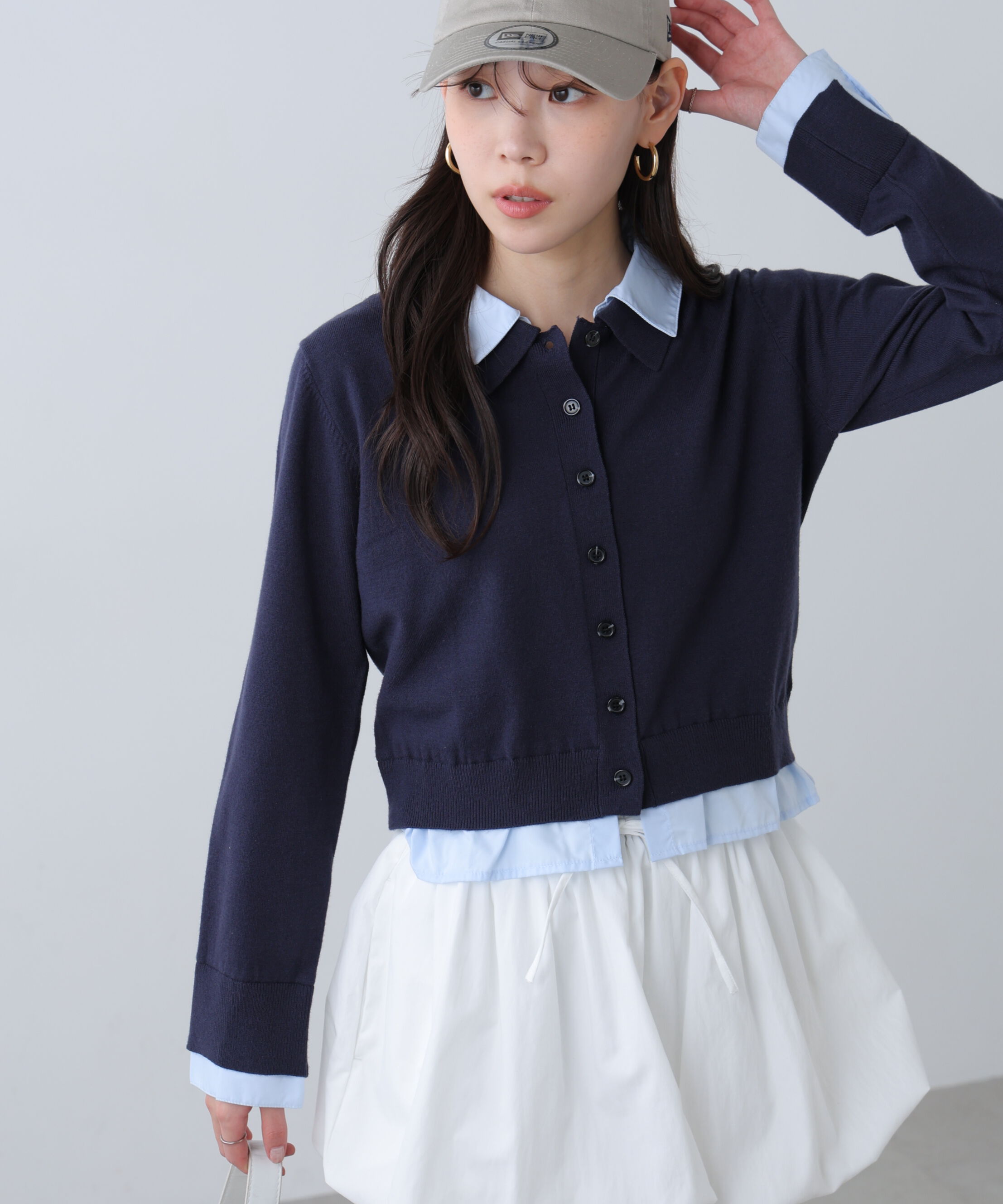  「シャツフェイクレイヤードポロカーディガン」|ニット・セーター|