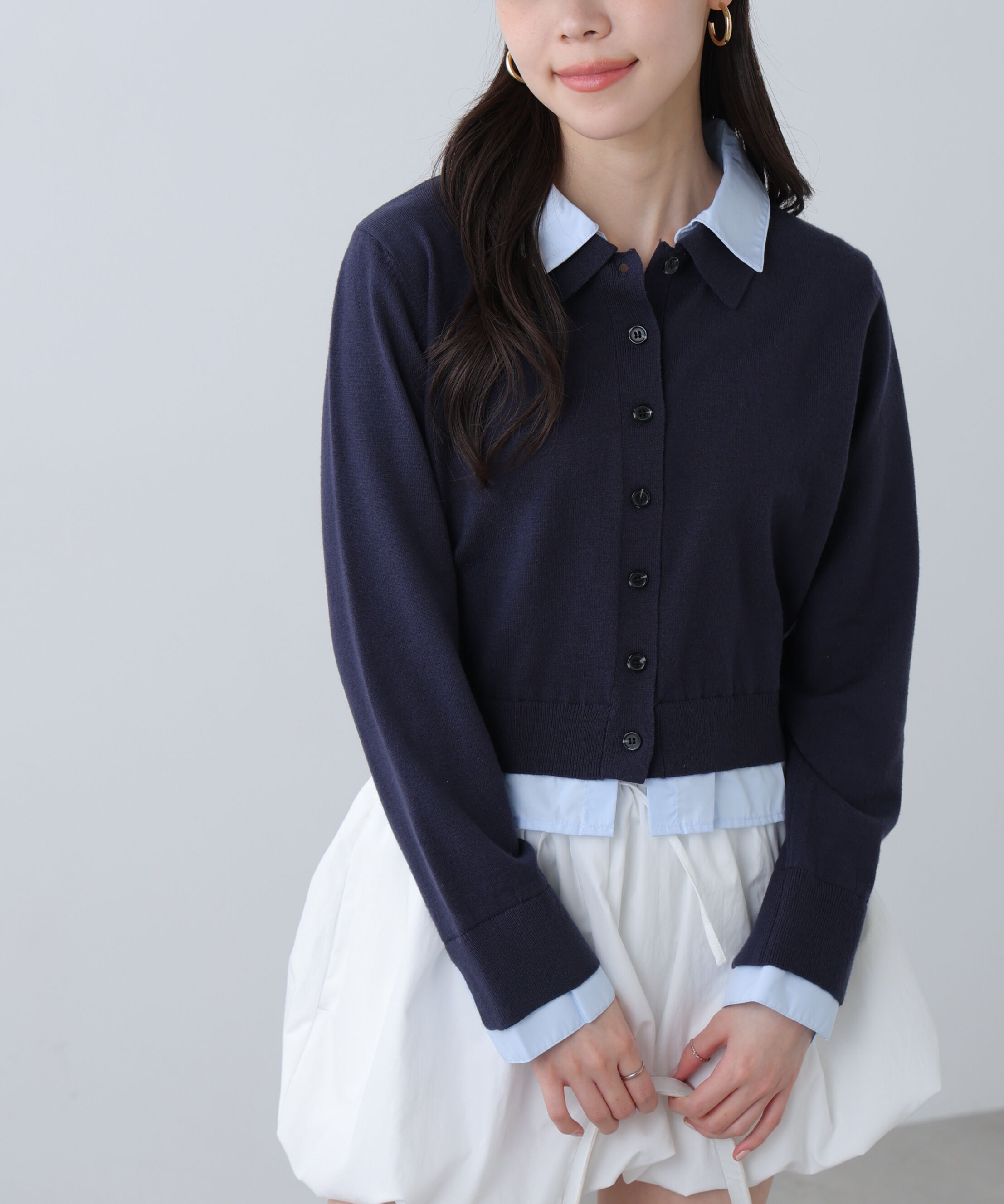 「シャツフェイクレイヤードポロカーディガン」|ニット・セーター|