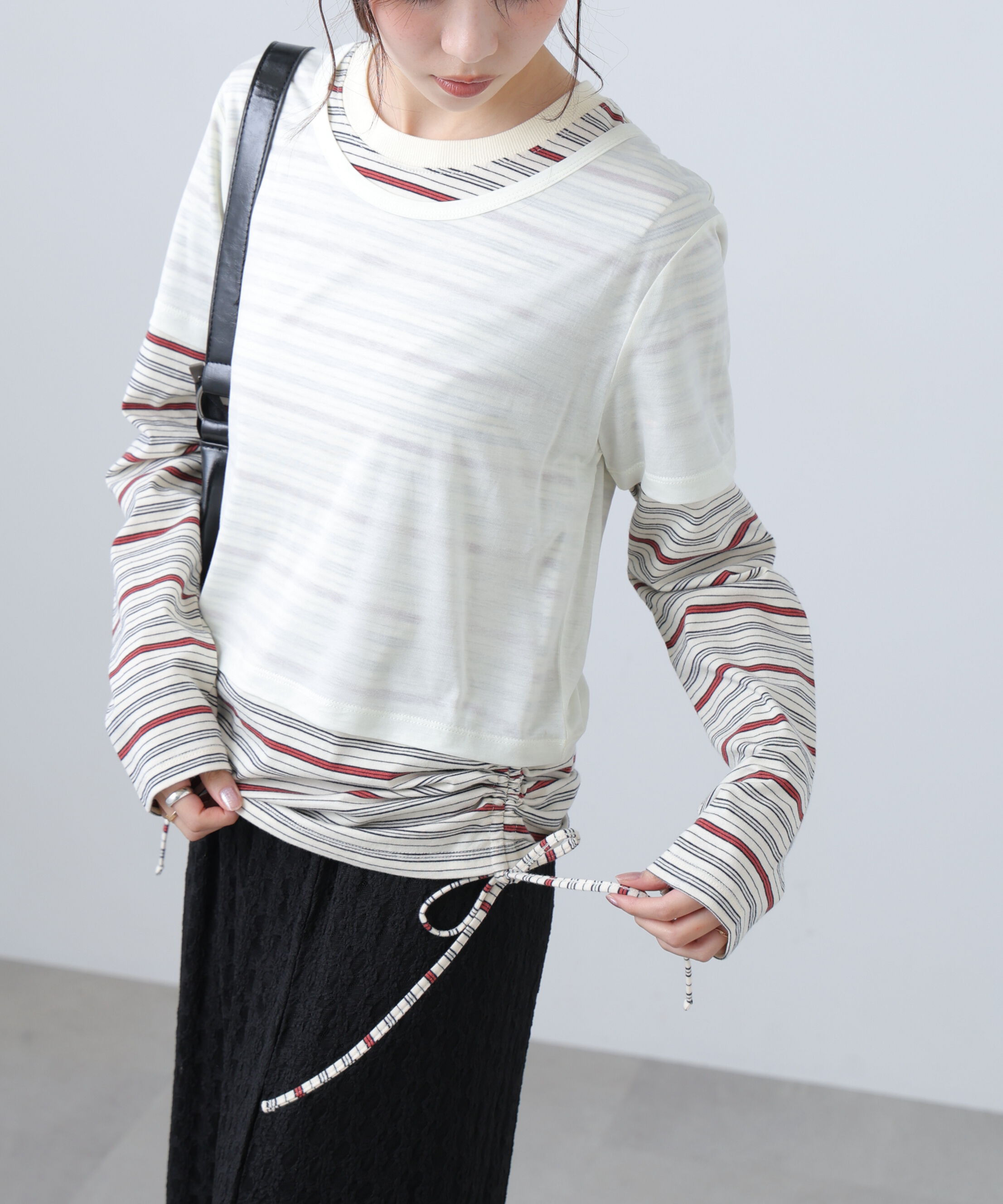  「シアーTシャツレイヤードボーダーロンT」|Tシャツ・カットソー|