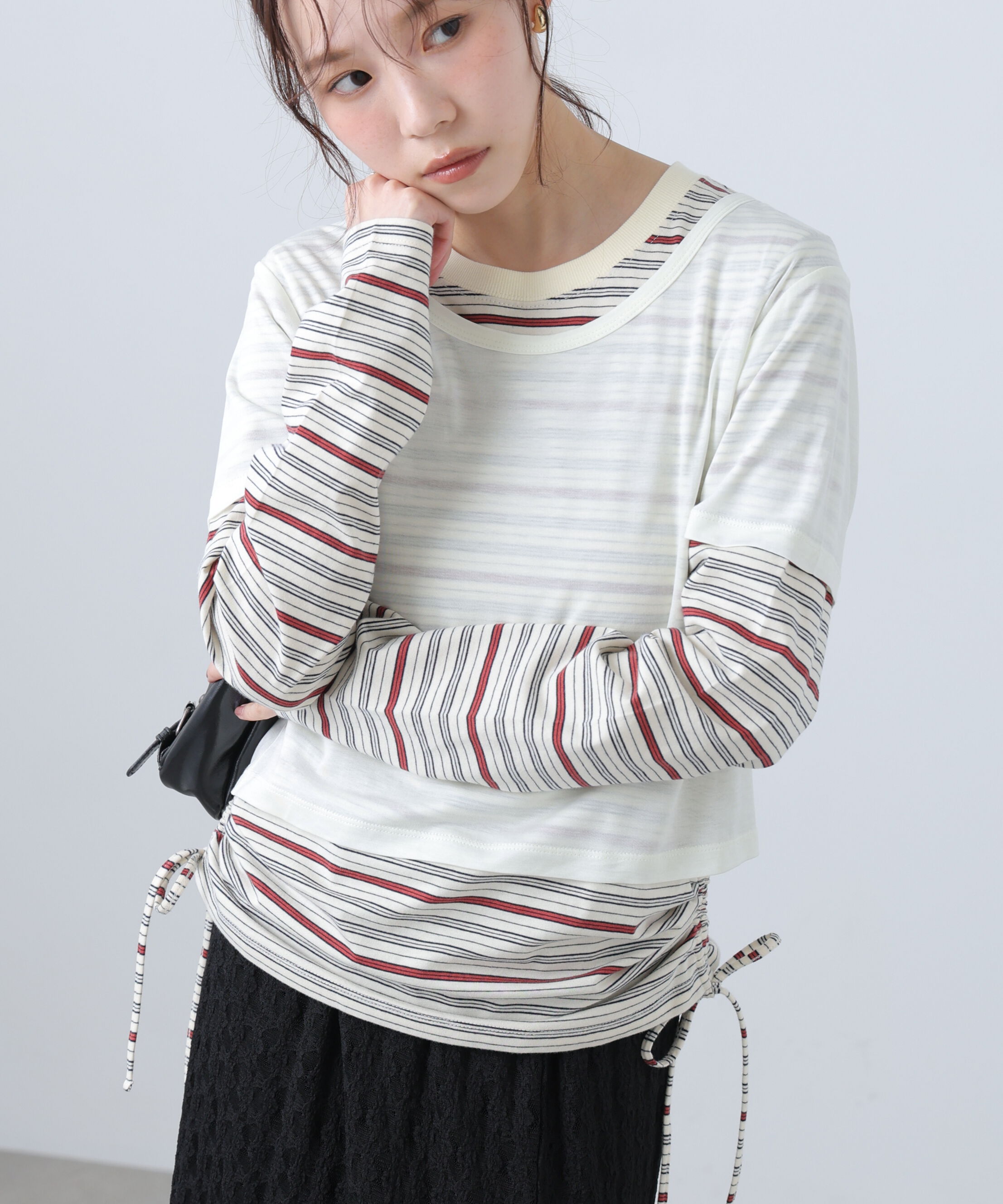  「シアーTシャツレイヤードボーダーロンT」|Tシャツ・カットソー|