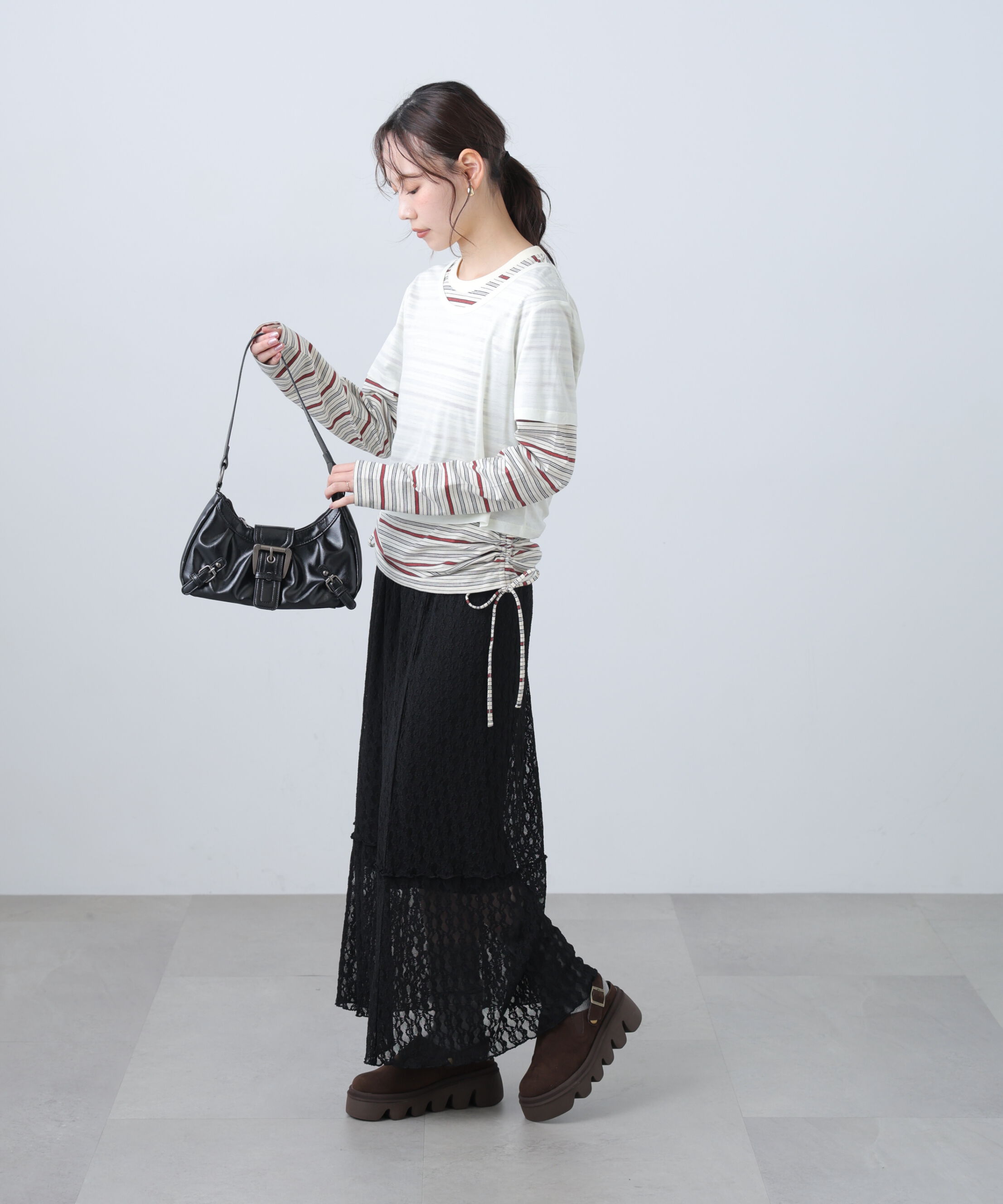  「シアーTシャツレイヤードボーダーロンT」|Tシャツ・カットソー|