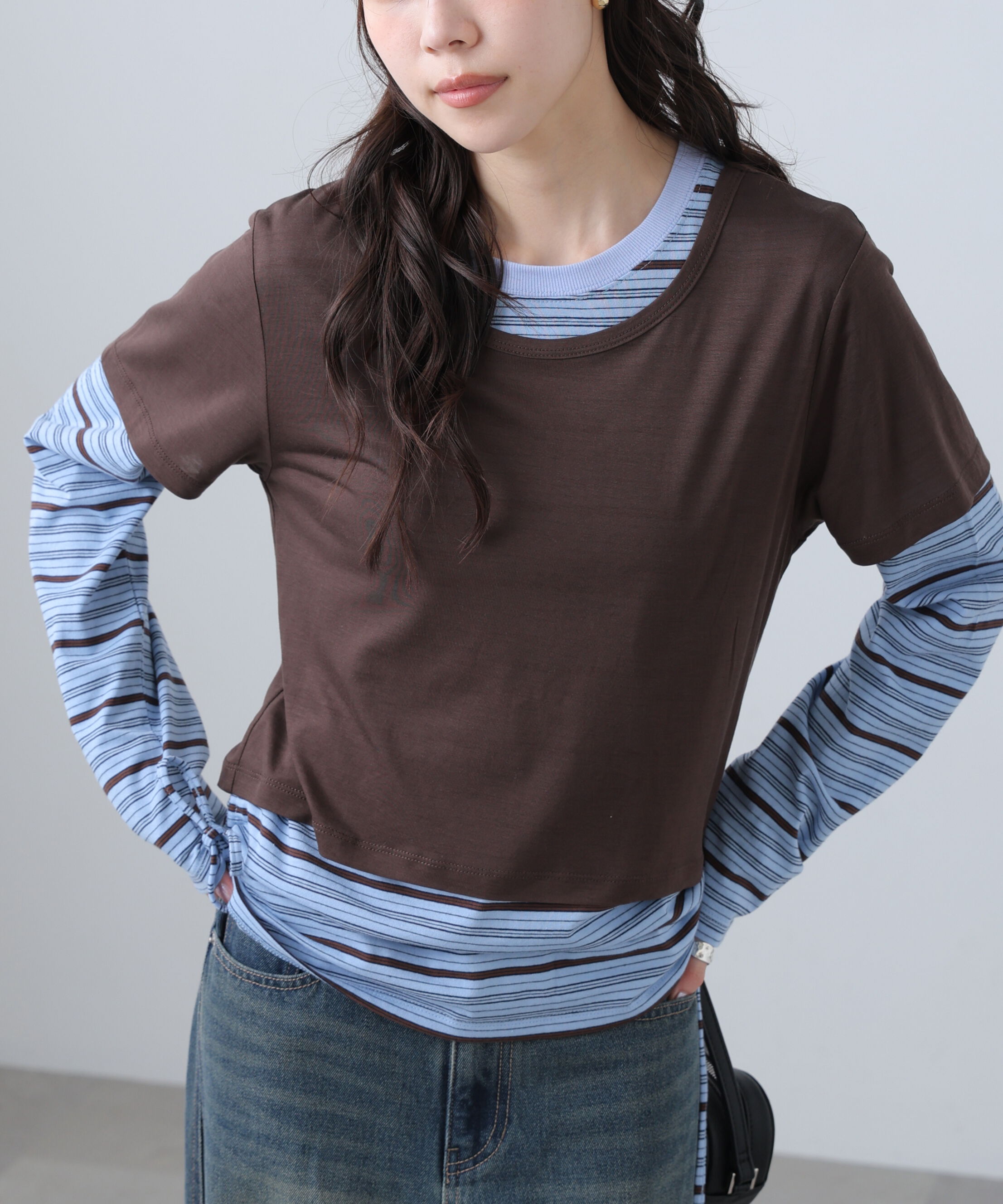  「シアーTシャツレイヤードボーダーロンT」|Tシャツ・カットソー|