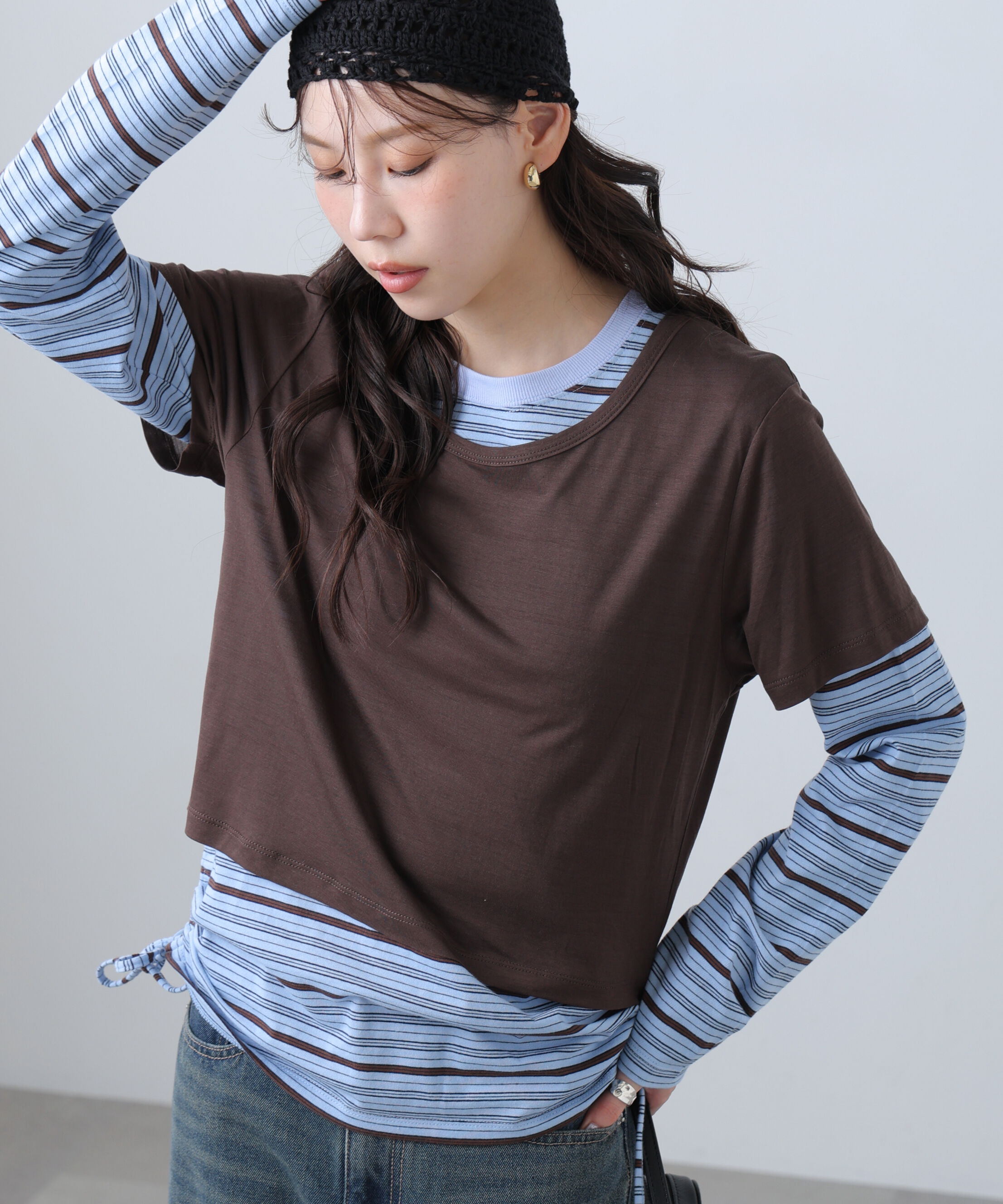  「シアーTシャツレイヤードボーダーロンT」|Tシャツ・カットソー|