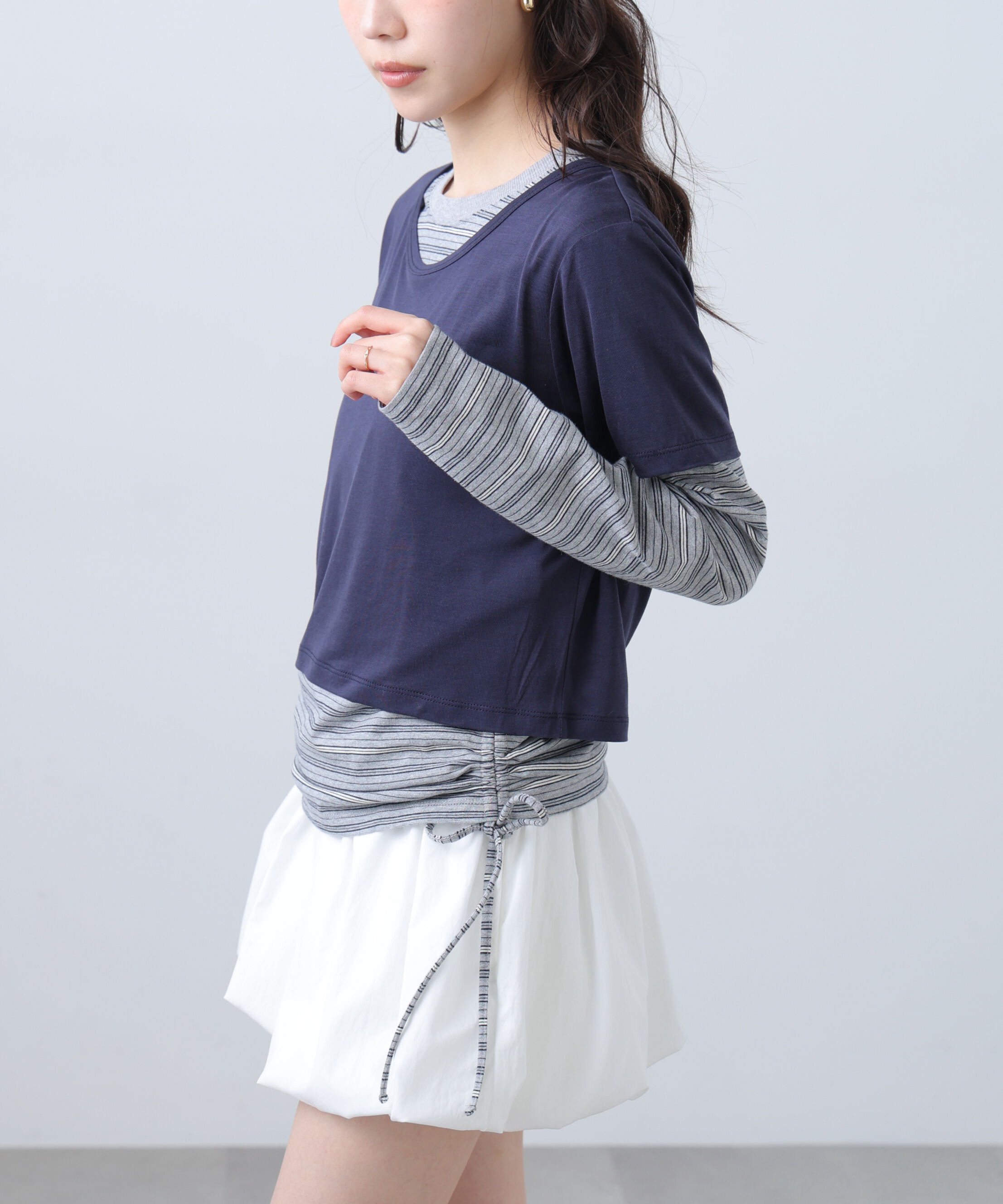  「シアーTシャツレイヤードボーダーロンT」|Tシャツ・カットソー|