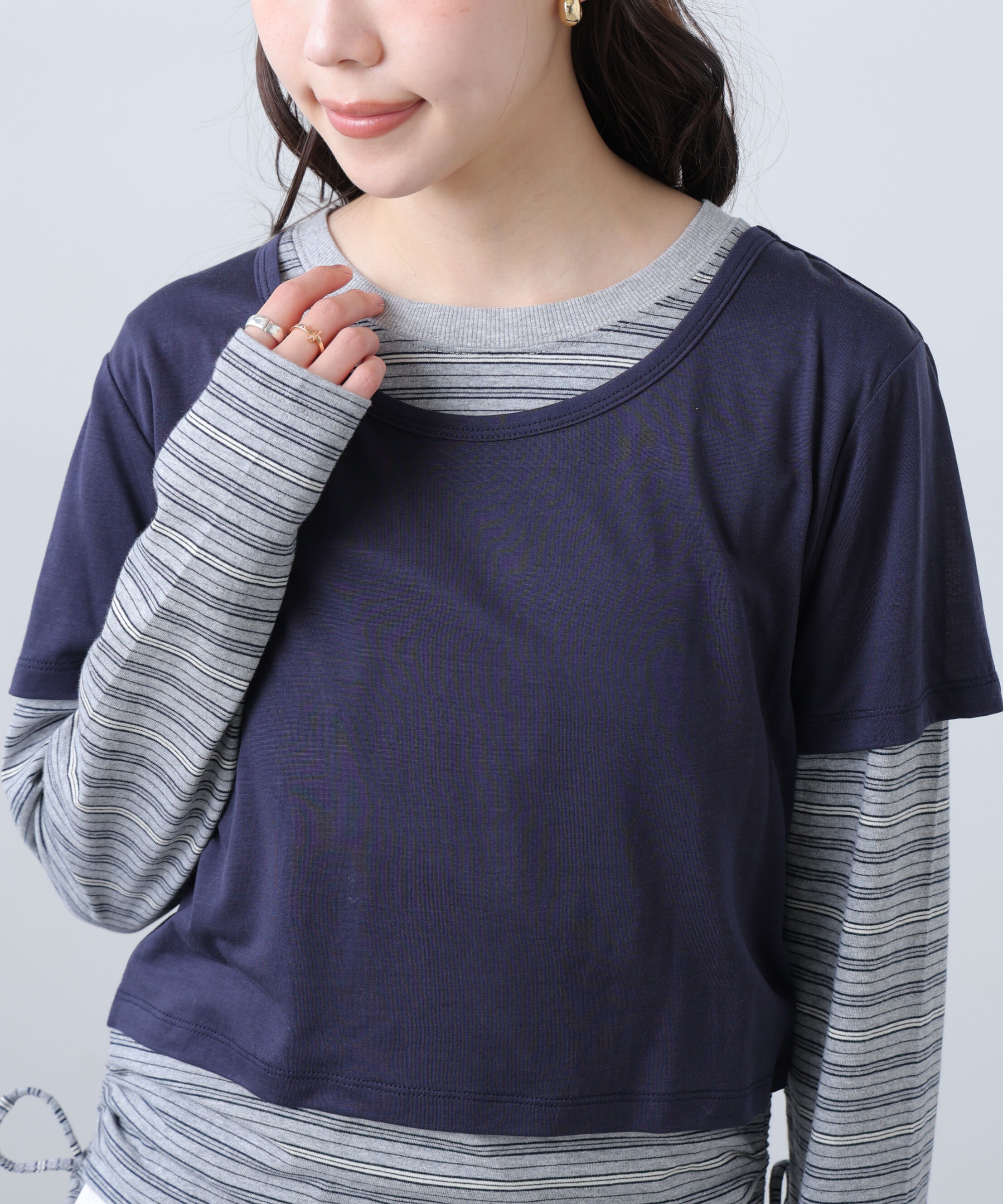  「シアーTシャツレイヤードボーダーロンT」|Tシャツ・カットソー|