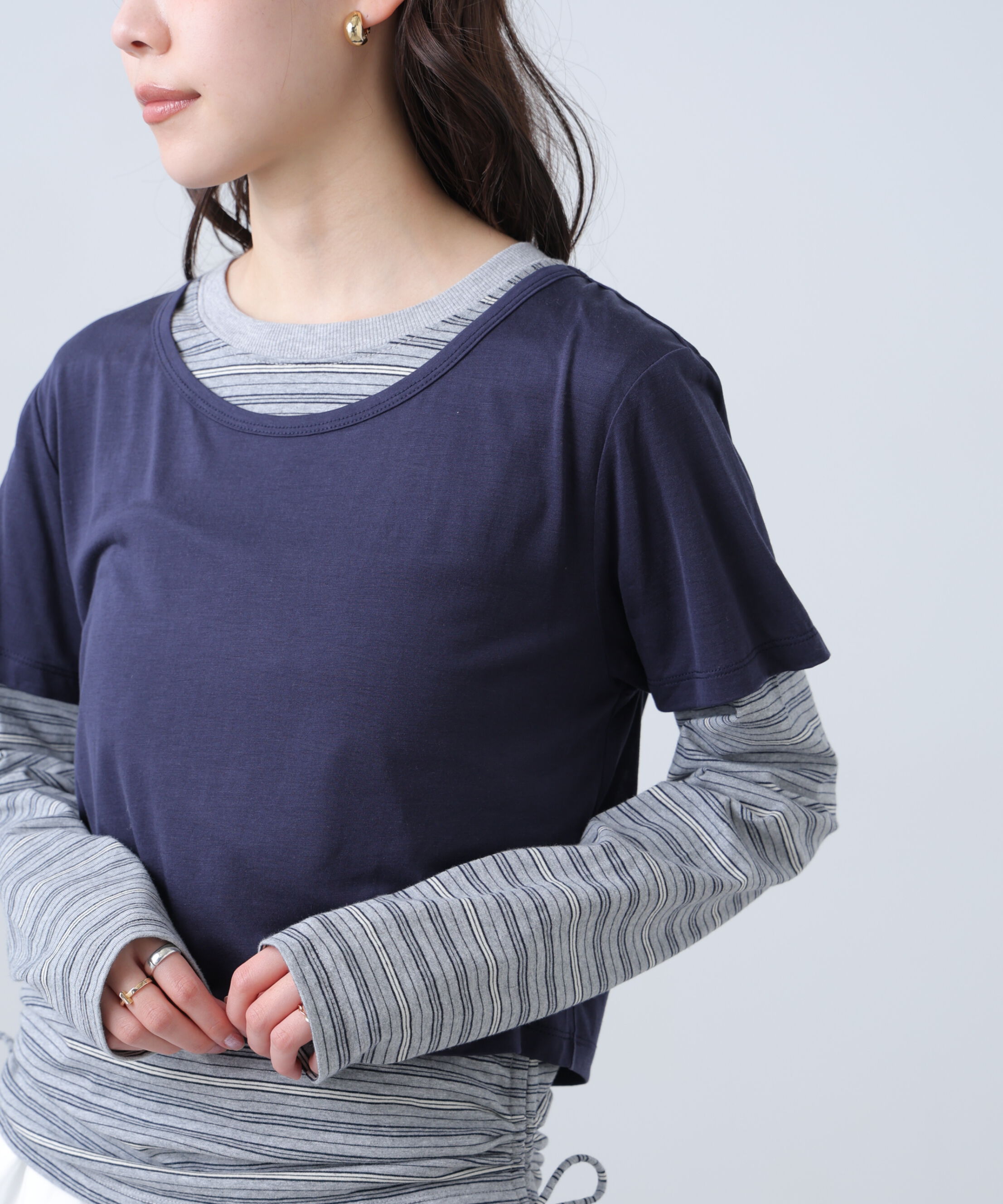  「シアーTシャツレイヤードボーダーロンT」|Tシャツ・カットソー|