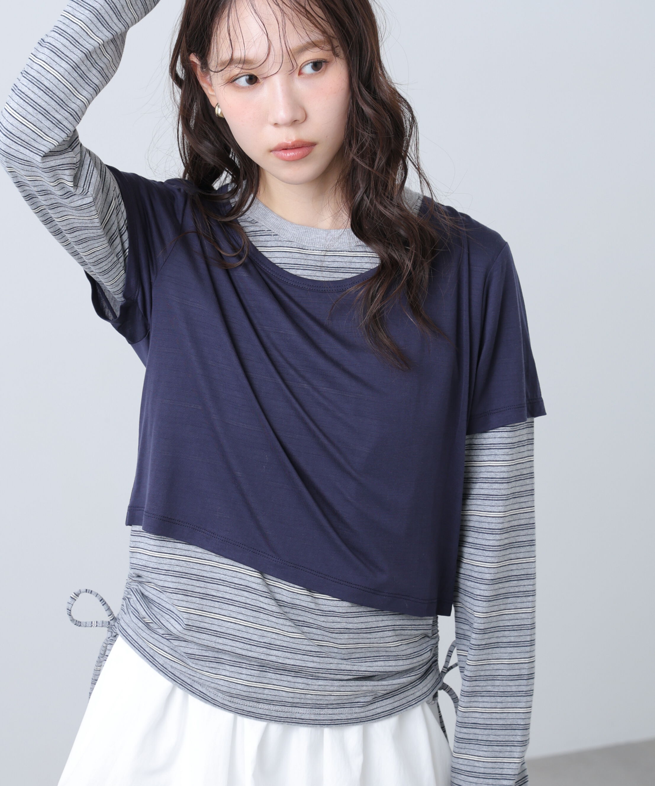  「シアーTシャツレイヤードボーダーロンT」|Tシャツ・カットソー|