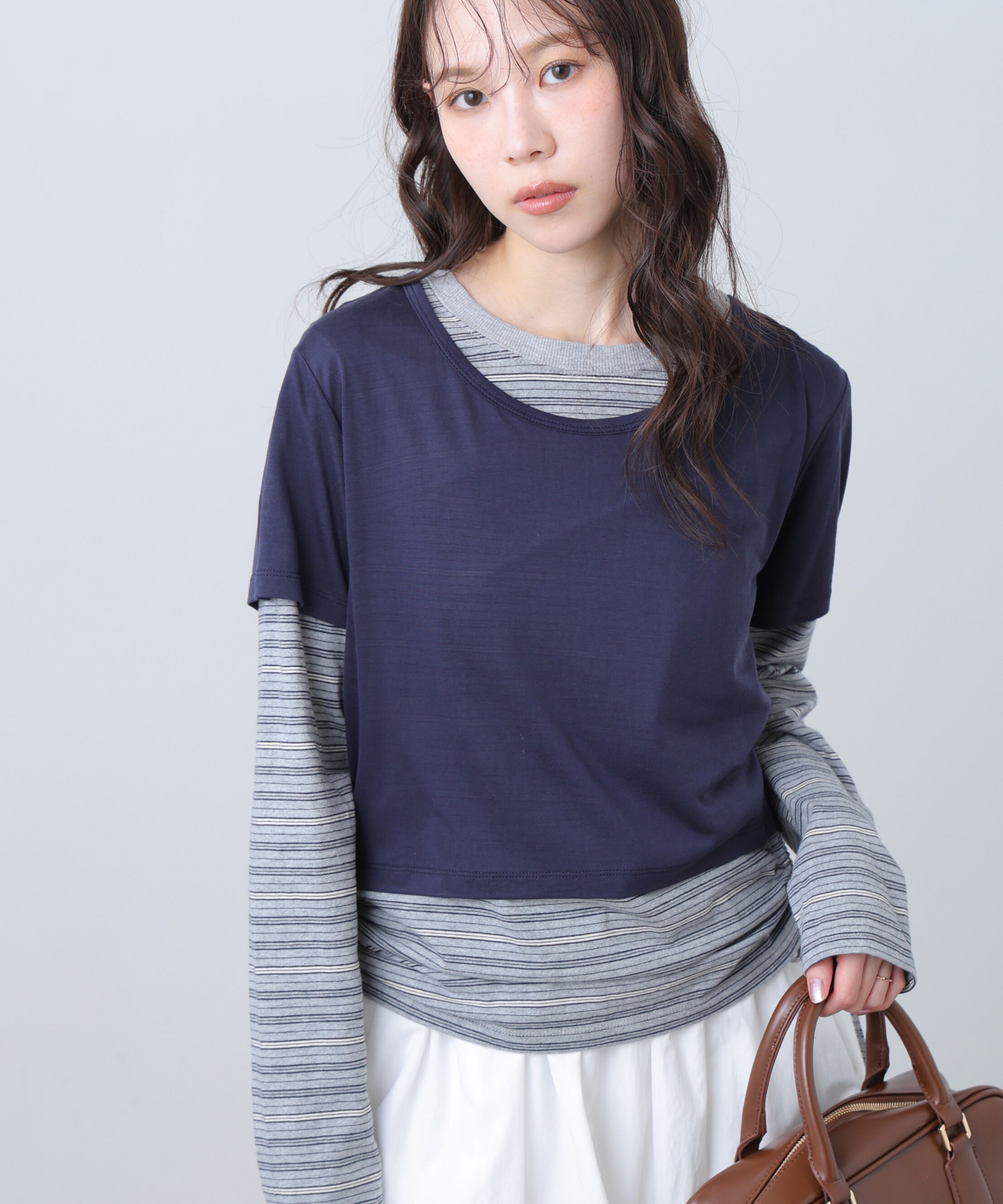  「シアーTシャツレイヤードボーダーロンT」|Tシャツ・カットソー|