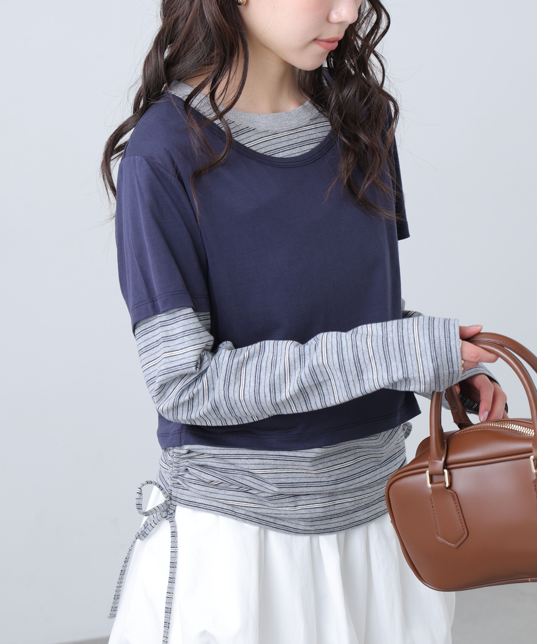  「シアーTシャツレイヤードボーダーロンT」|Tシャツ・カットソー|