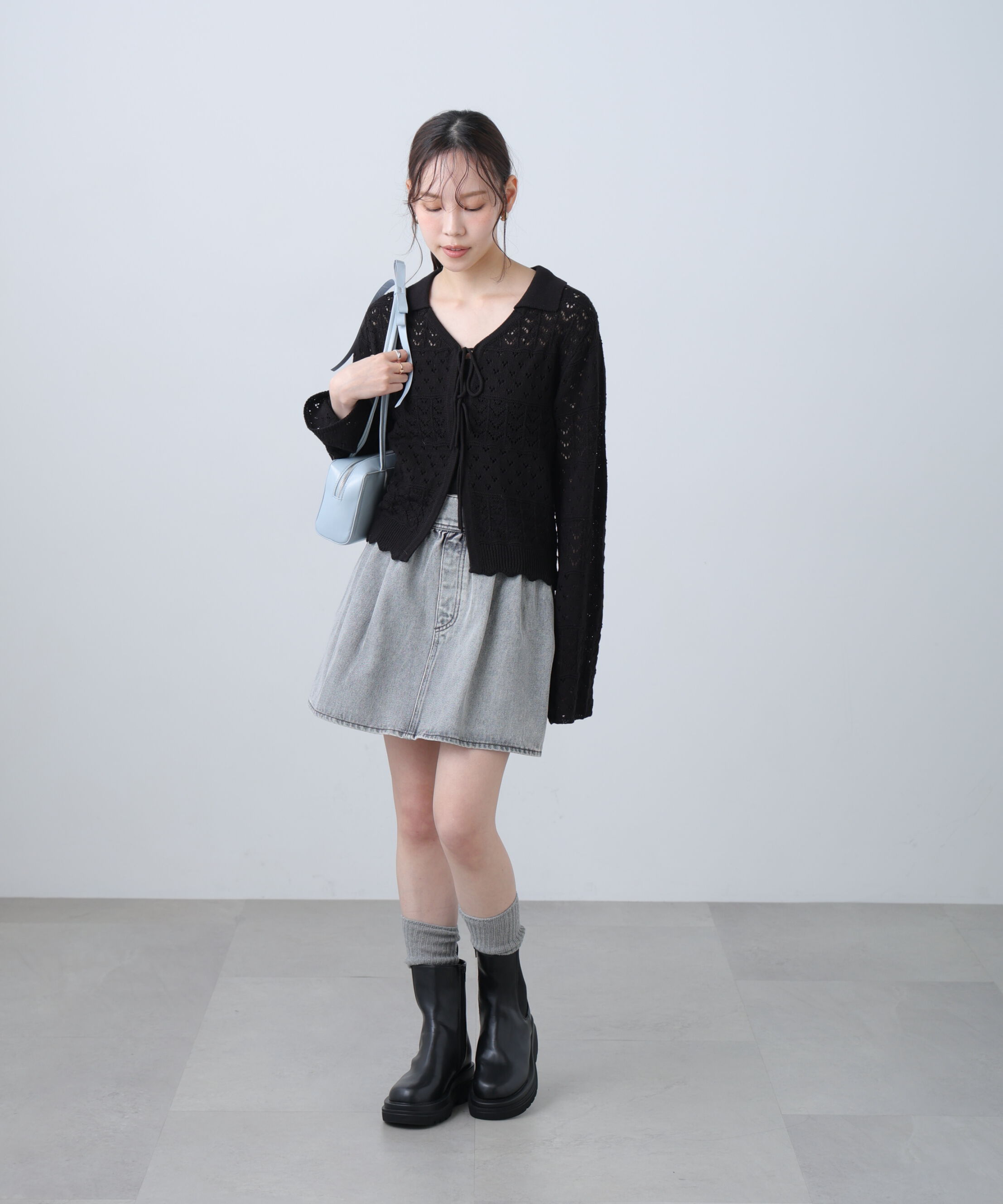  「透かし編み襟付きニットカーディガン」|ニット・セーター|