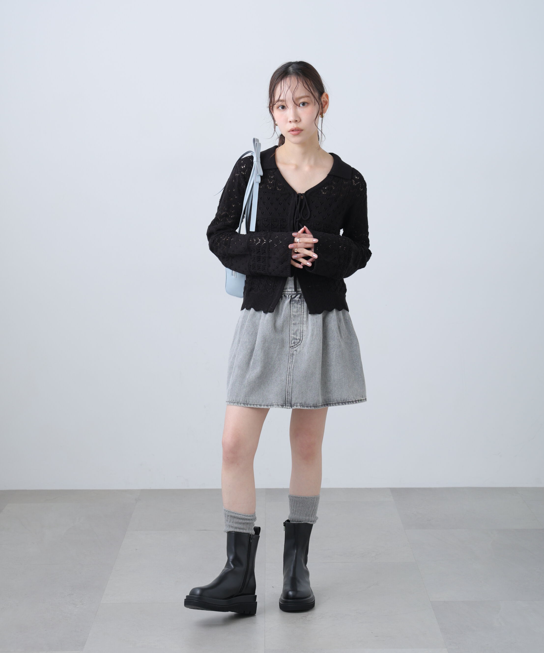  「透かし編み襟付きニットカーディガン」|ニット・セーター|