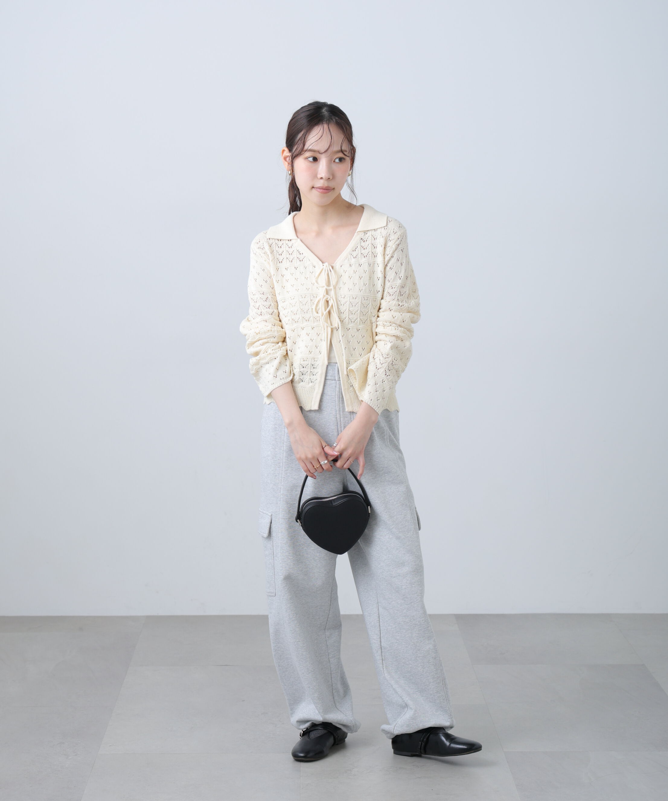  「透かし編み襟付きニットカーディガン」|ニット・セーター|