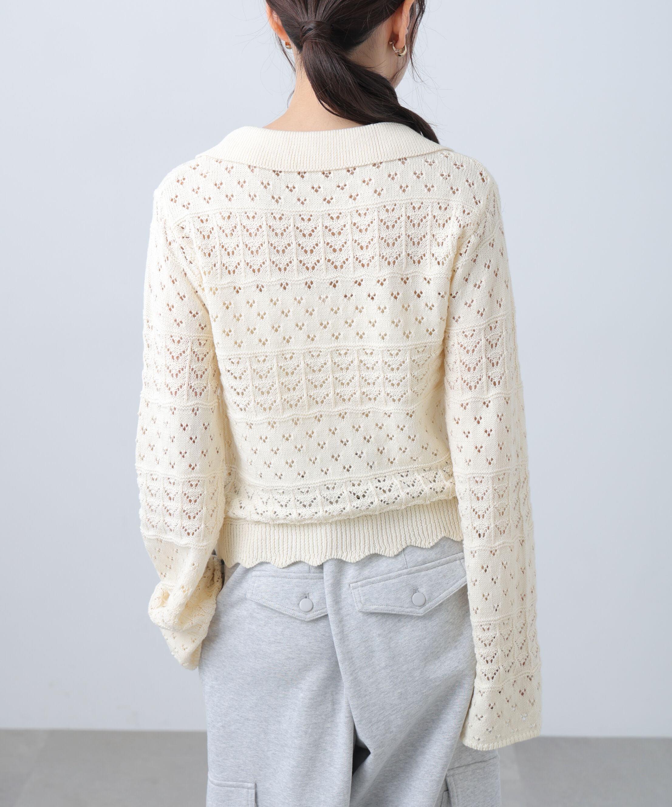  「透かし編み襟付きニットカーディガン」|ニット・セーター|