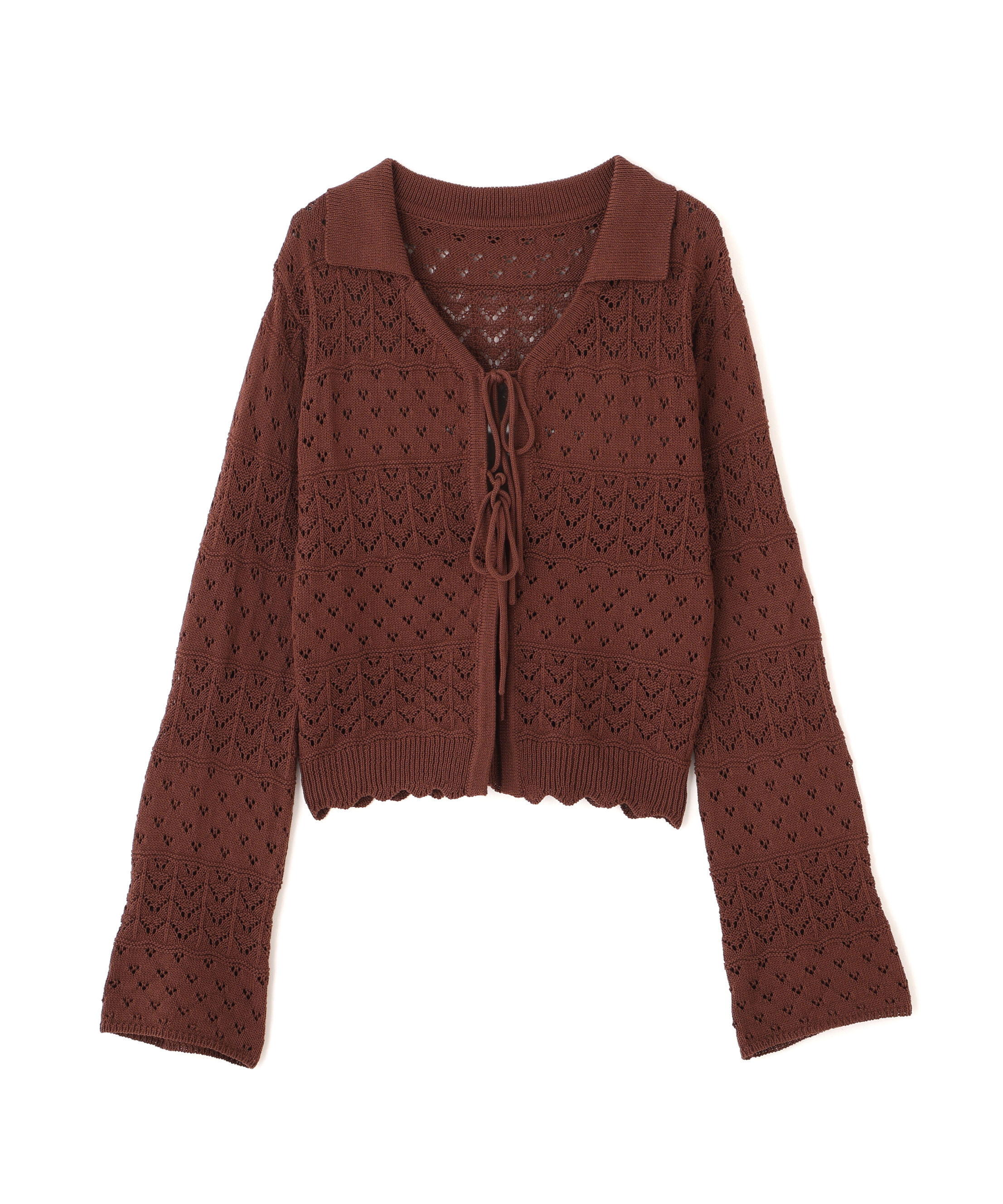  「透かし編み襟付きニットカーディガン」|ニット・セーター|