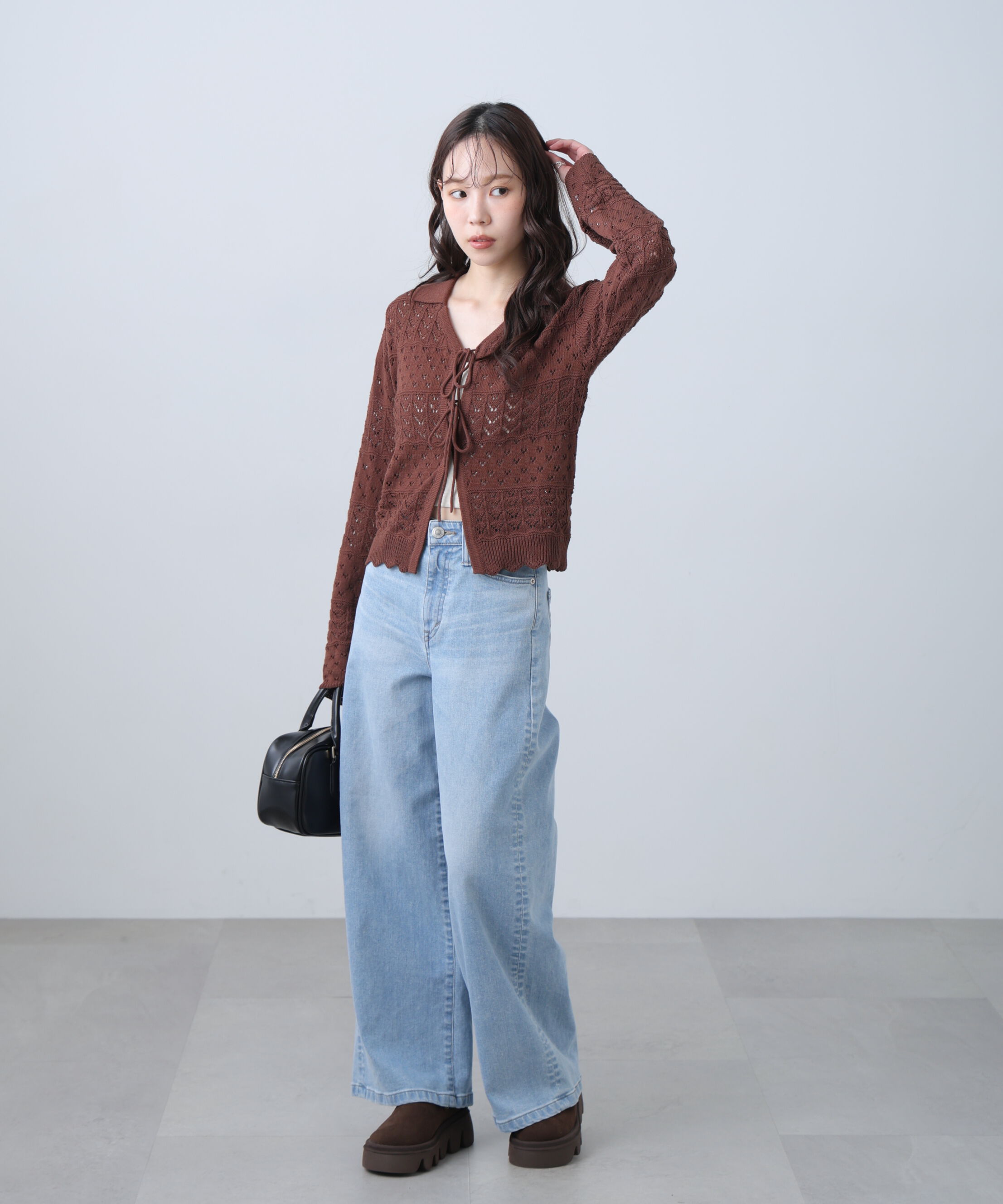  「透かし編み襟付きニットカーディガン」|ニット・セーター|