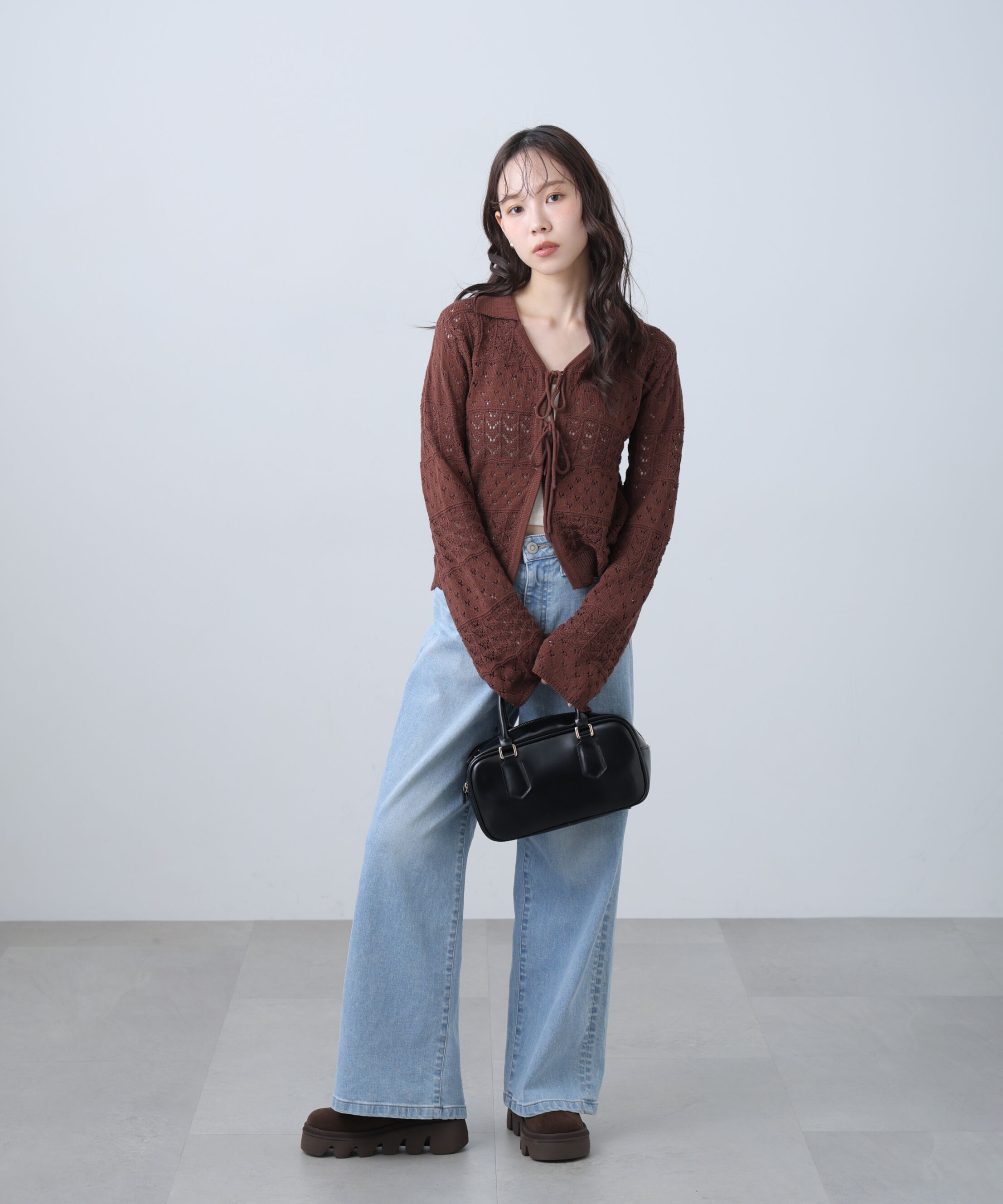  「透かし編み襟付きニットカーディガン」|ニット・セーター|