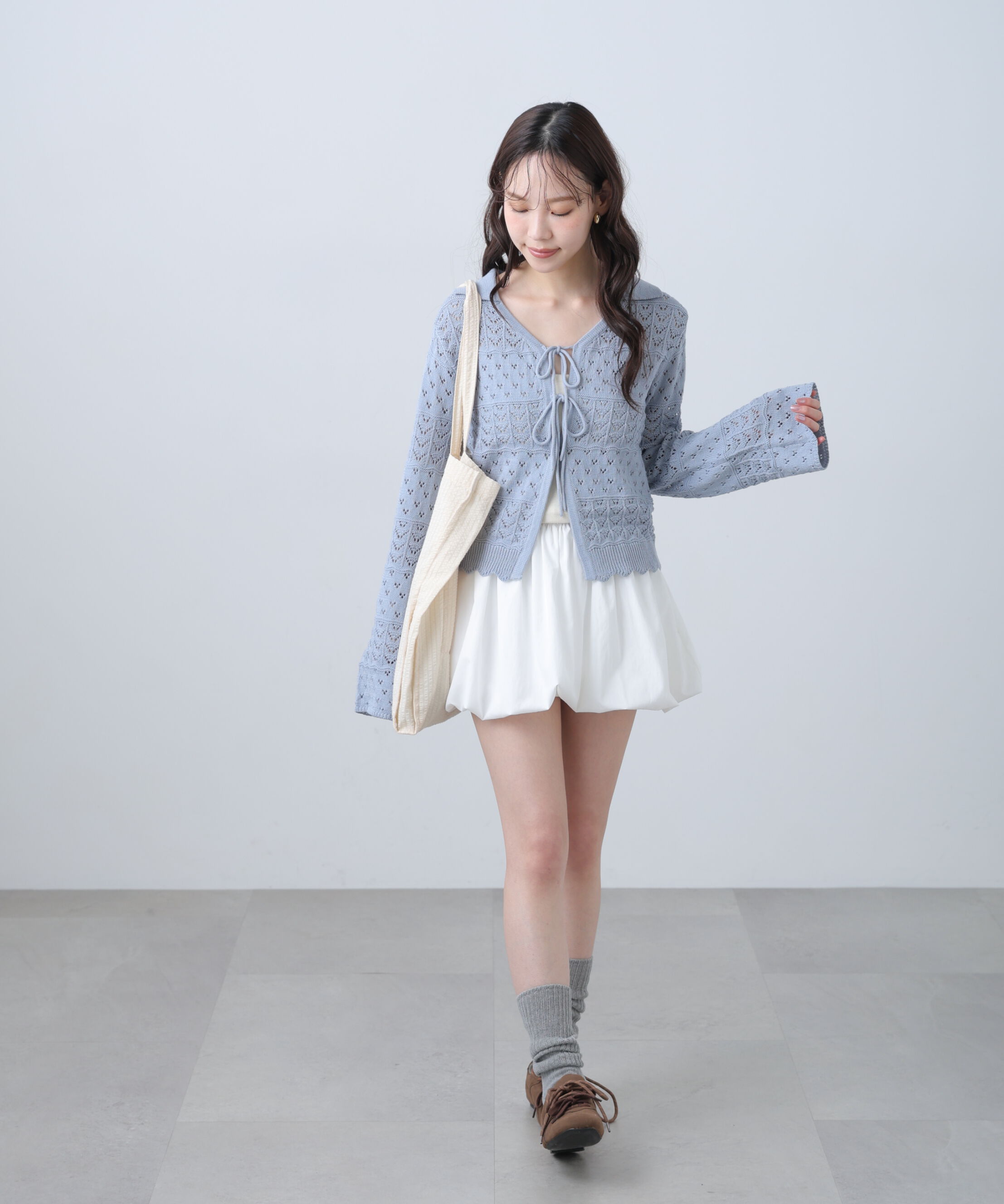  「透かし編み襟付きニットカーディガン」|ニット・セーター|