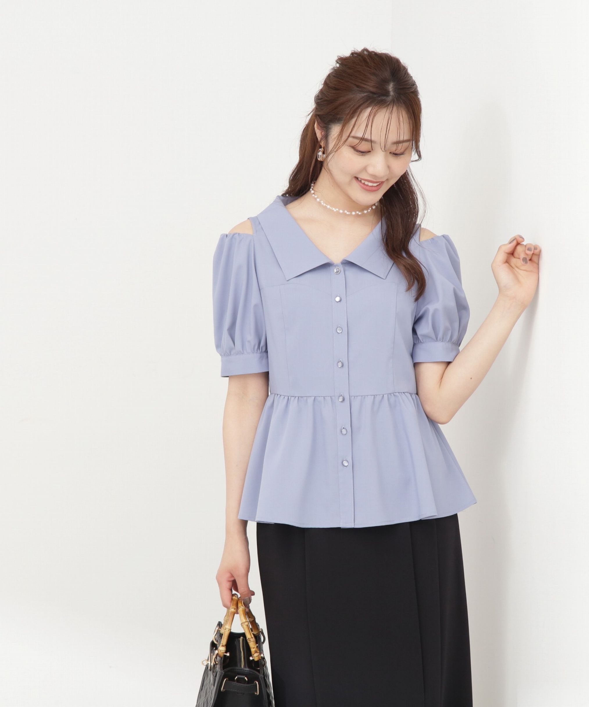 PROPORTION BODY DRESSING「ペプラムシャツブラウス」|シャツ・ブラウス|ブルー